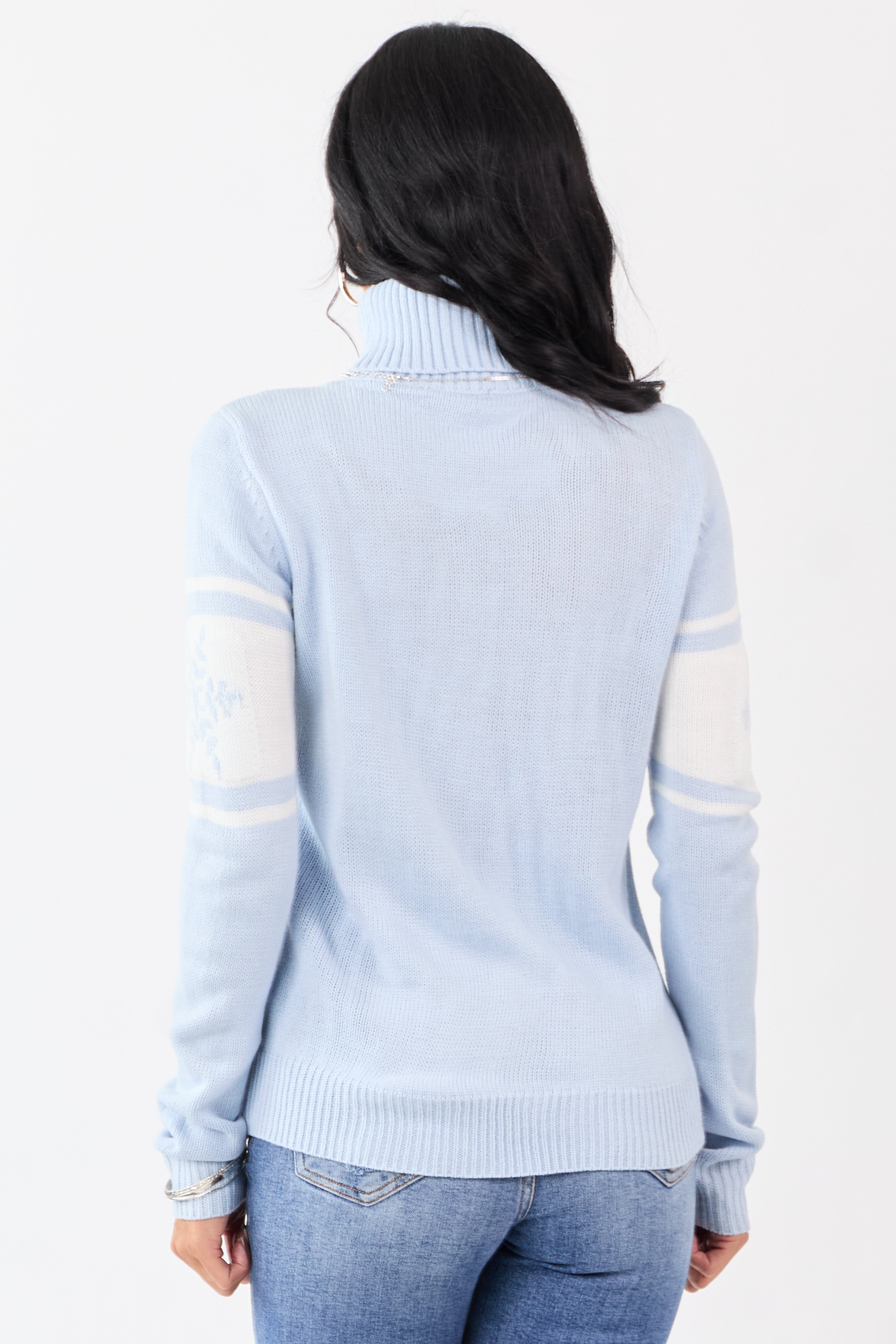 Baby Blue Snowflake Pattern Turtleneck Sweater