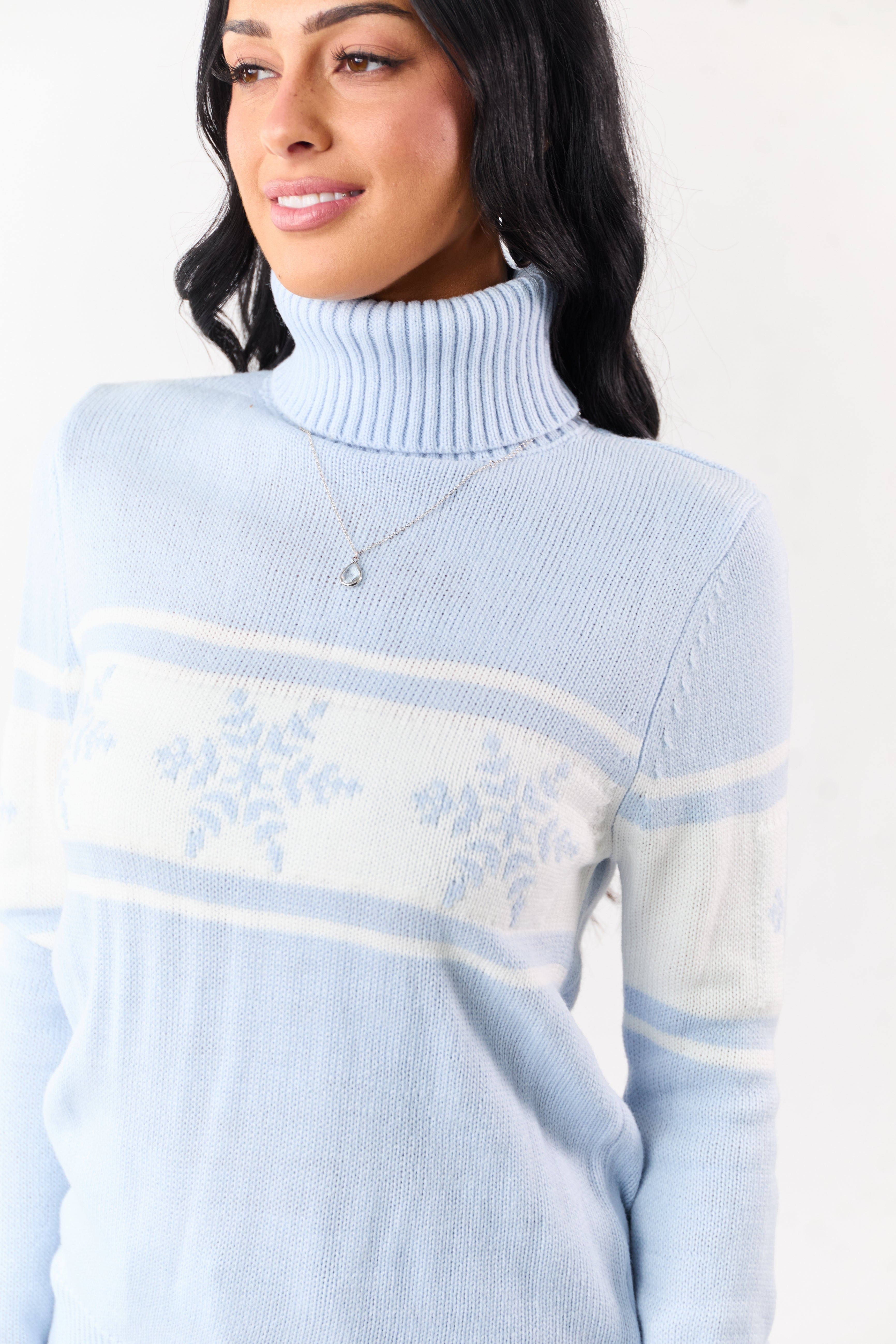 Baby Blue Snowflake Pattern Turtleneck Sweater