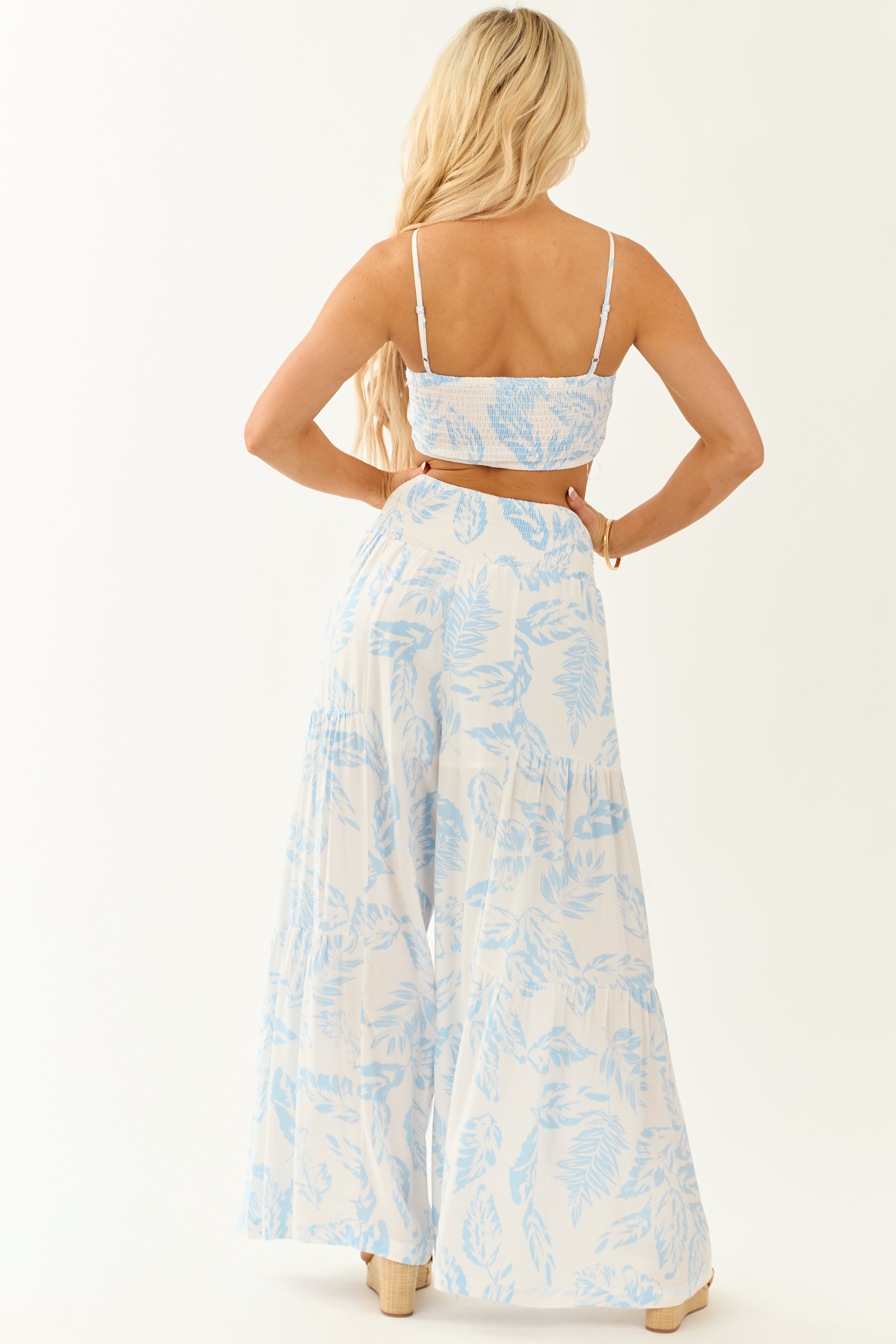 Baby Blue and White Tropical Top and Pants Set