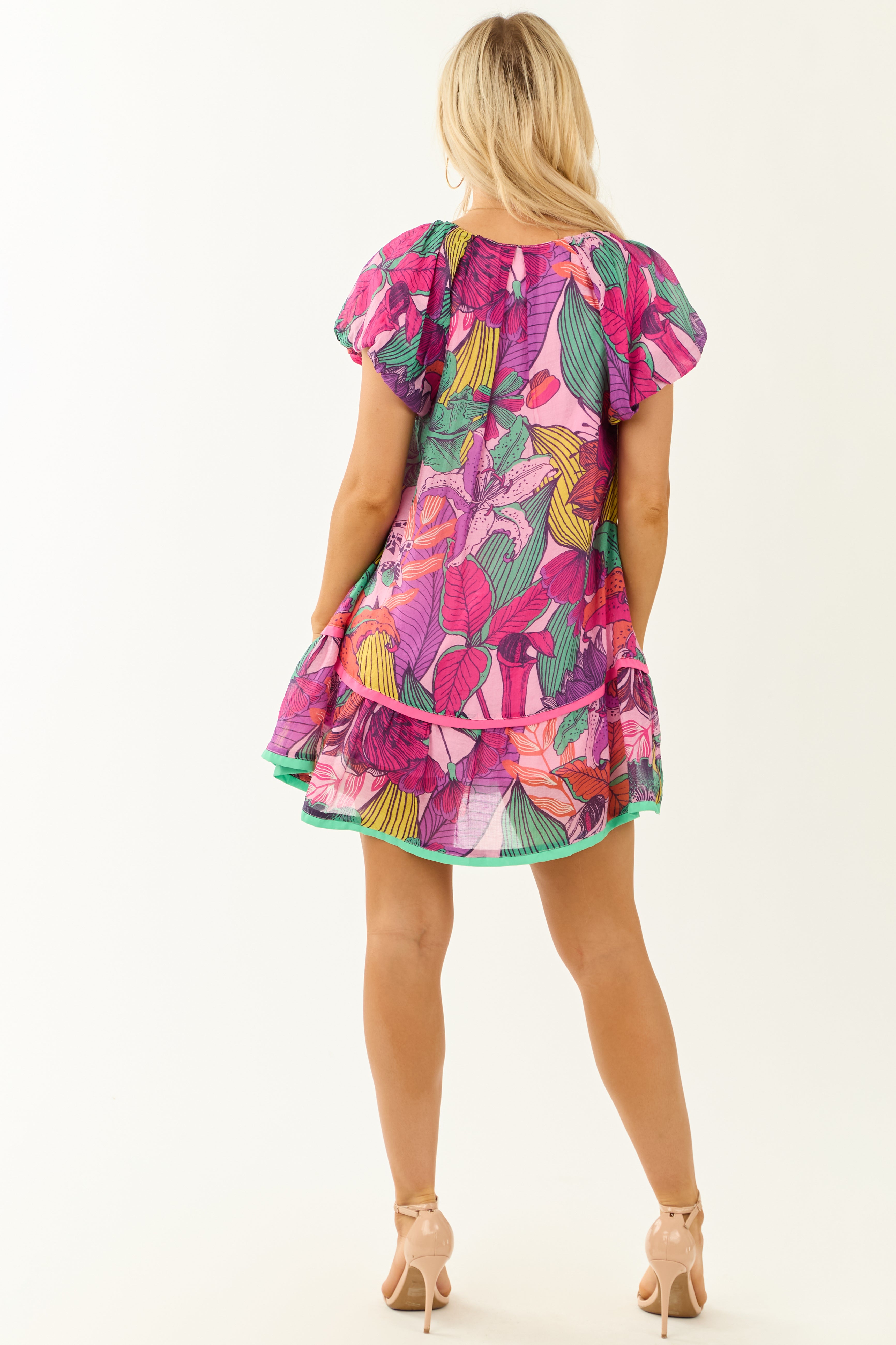 Baby Pink Abstract Floral Print Relaxed Mini Dress