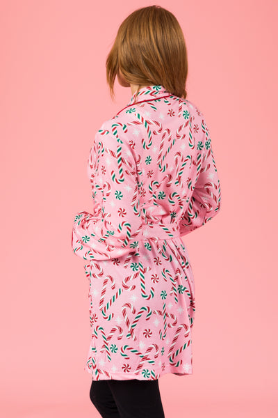 Baby Pink Candy Cane Soft Mid Length Robe