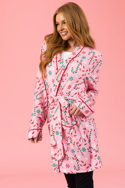 Baby Pink Candy Cane Soft Mid Length Robe