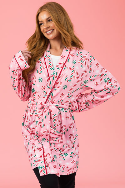 Baby Pink Candy Cane Soft Mid Length Robe