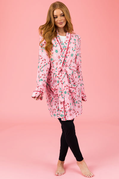 Baby Pink Candy Cane Soft Mid Length Robe