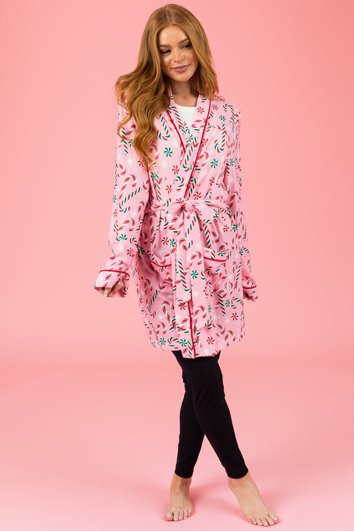 Baby Pink Candy Cane Soft Mid Length Robe