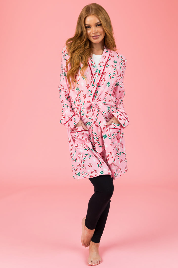 Baby Pink Candy Cane Soft Mid Length Robe