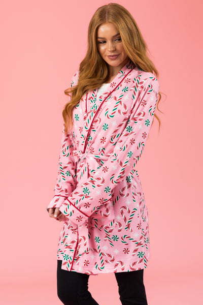 Baby Pink Candy Cane Soft Mid Length Robe