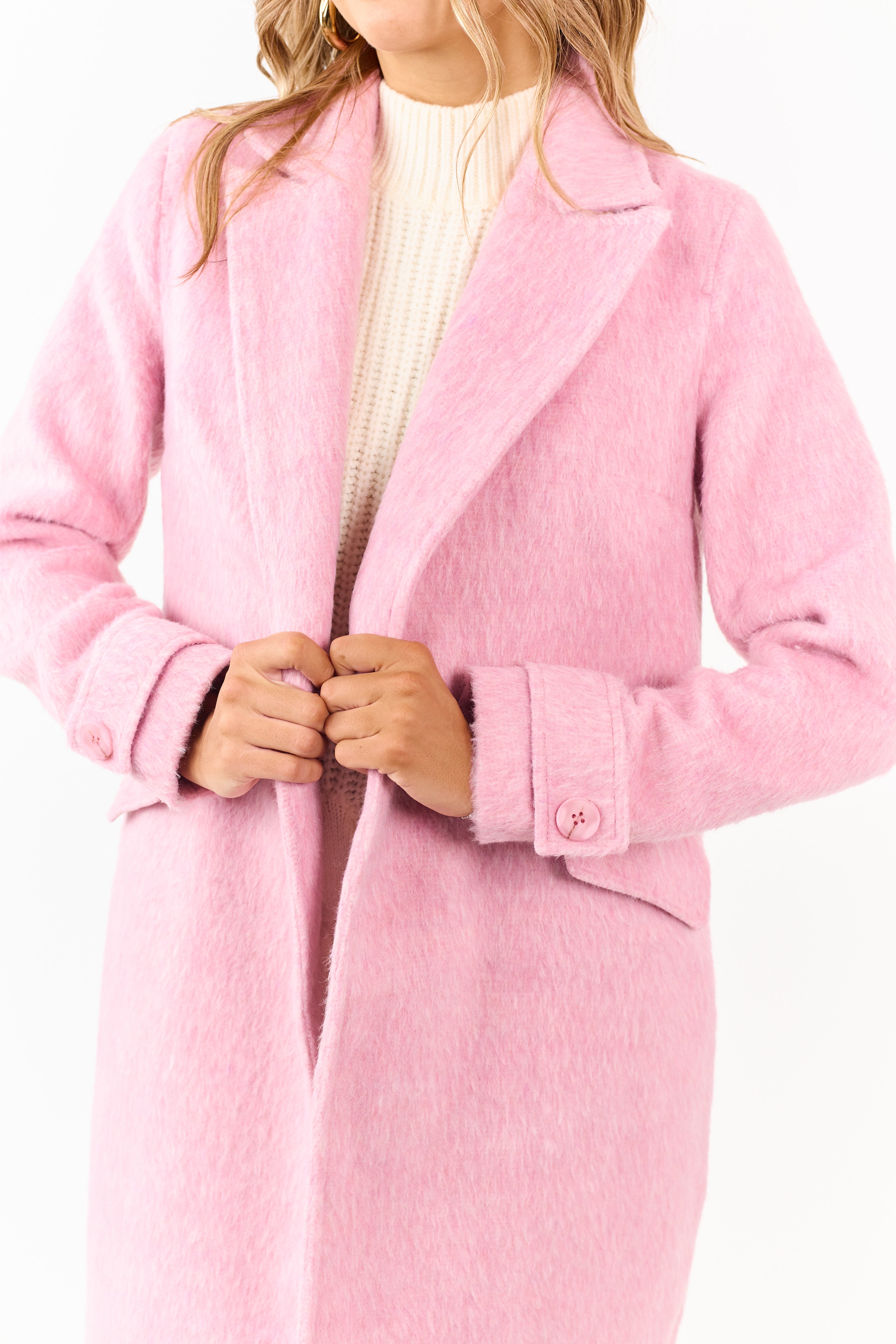 PRE-ORDER Baby Pink Eyelash Texture Longline Trench Coat SHIP ETA 12/4