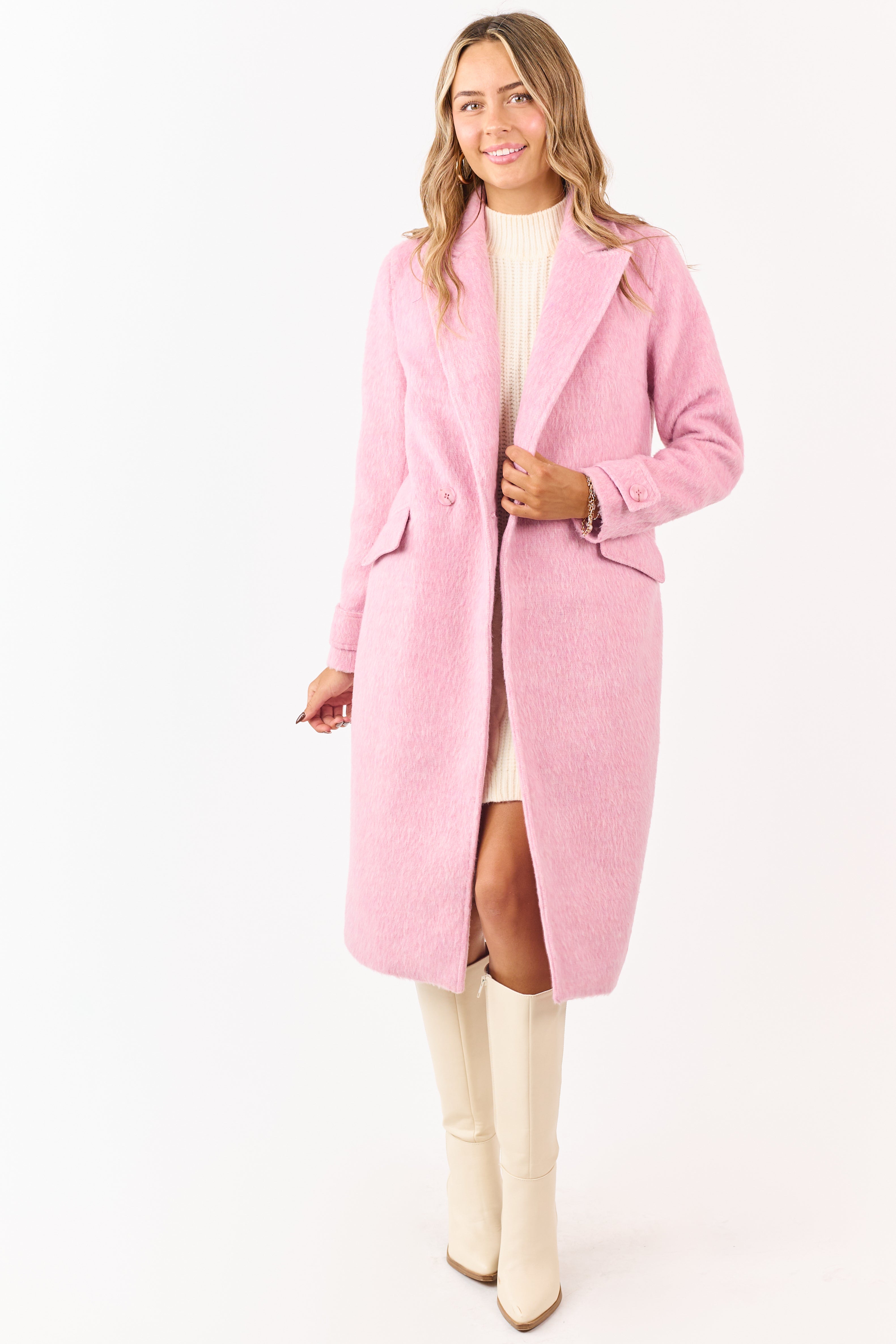 PRE-ORDER Baby Pink Eyelash Texture Longline Trench Coat SHIP ETA 12/4