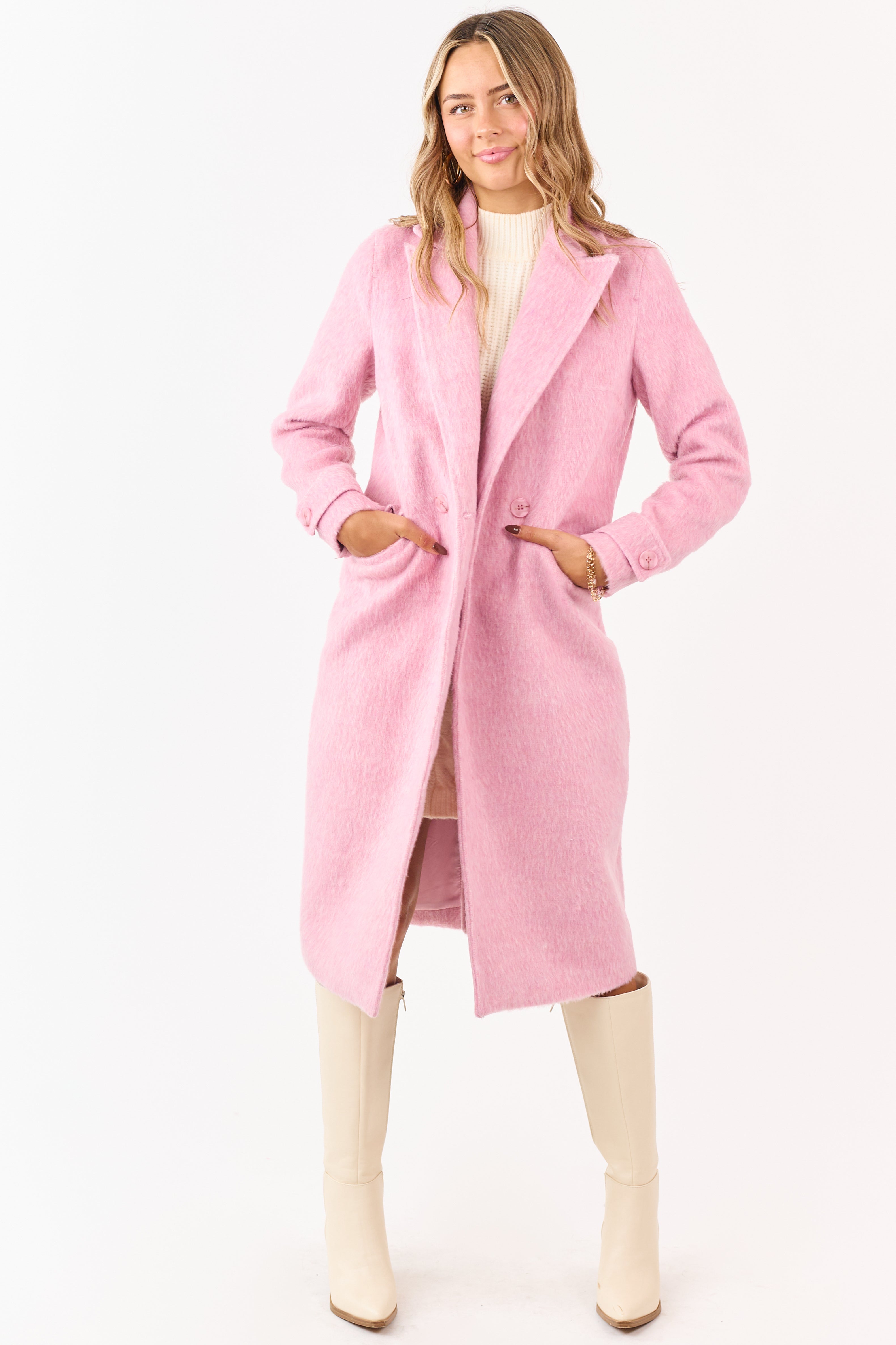 PRE-ORDER Baby Pink Eyelash Texture Longline Trench Coat SHIP ETA 12/4