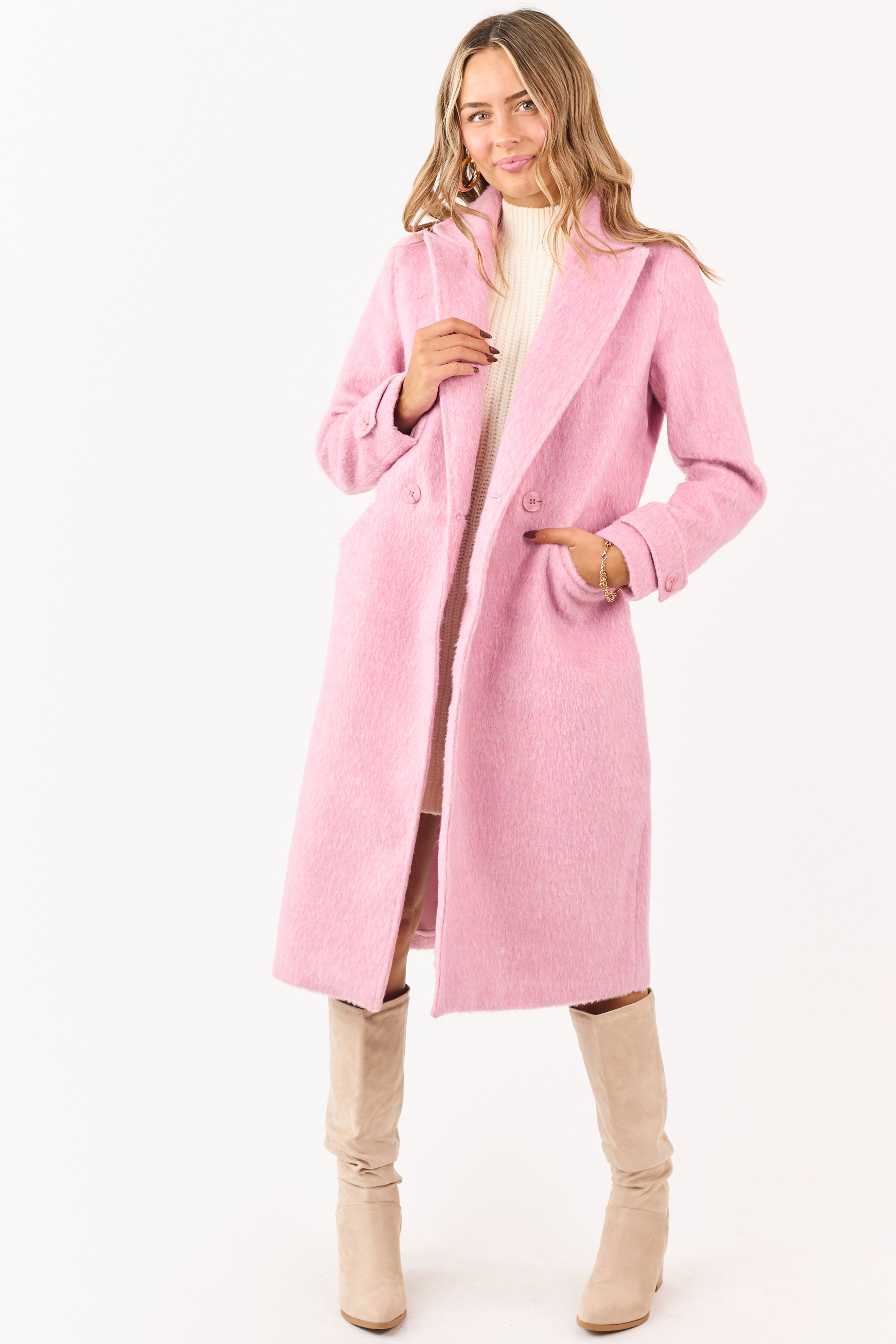 PRE-ORDER Baby Pink Eyelash Texture Longline Trench Coat SHIP ETA 12/4