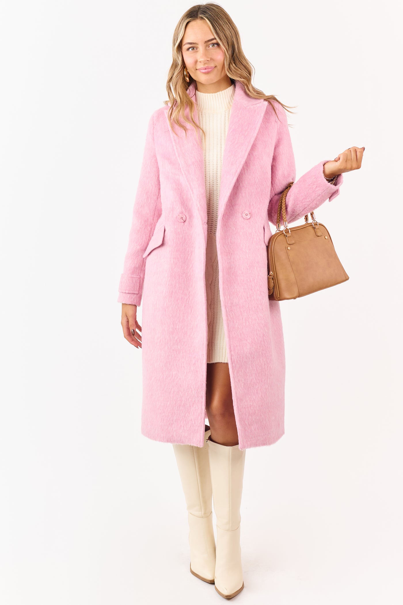 PRE-ORDER Baby Pink Eyelash Texture Longline Trench Coat SHIP ETA 12/4