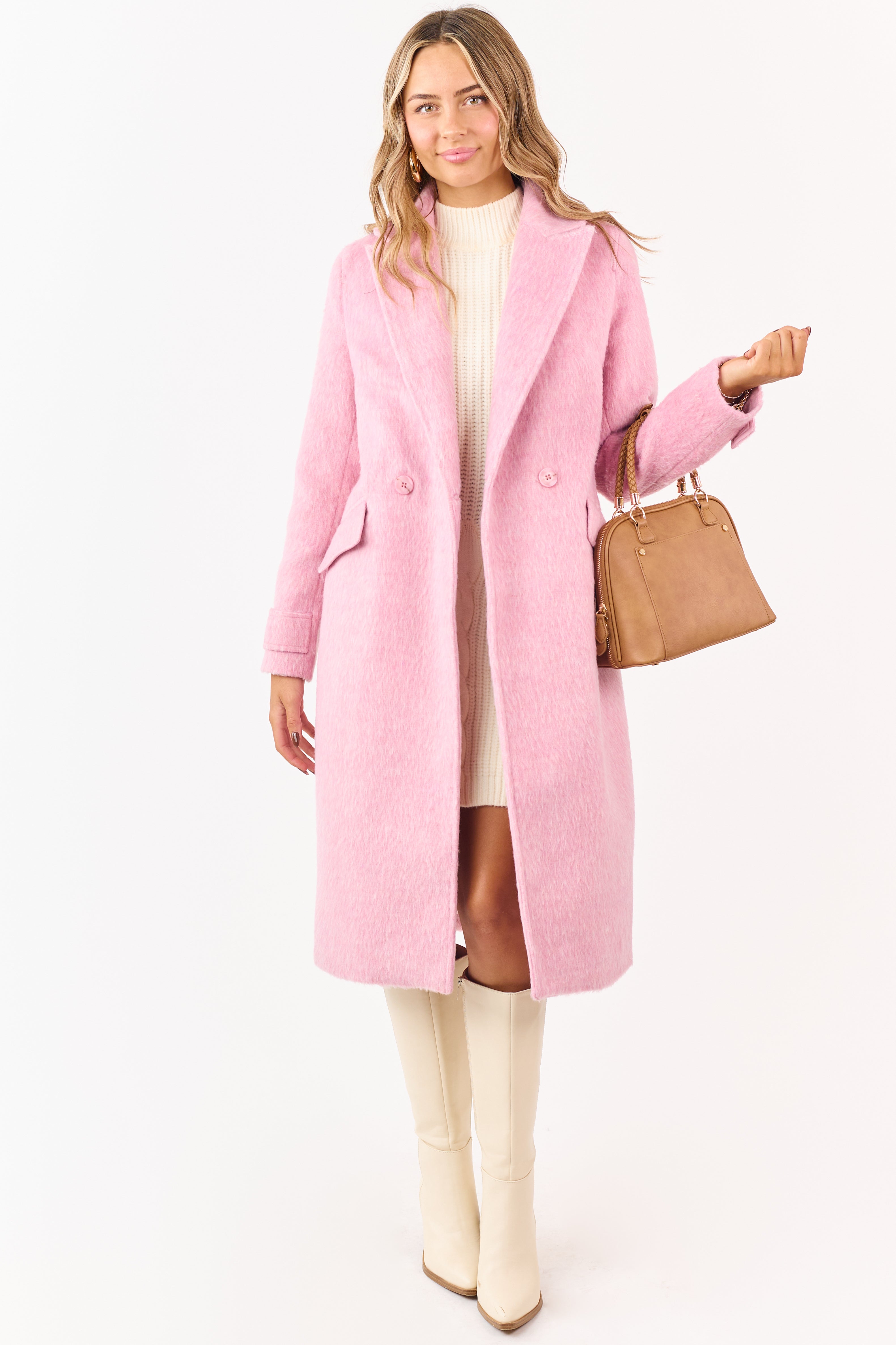 PRE-ORDER Baby Pink Eyelash Texture Longline Trench Coat SHIP ETA 12/4