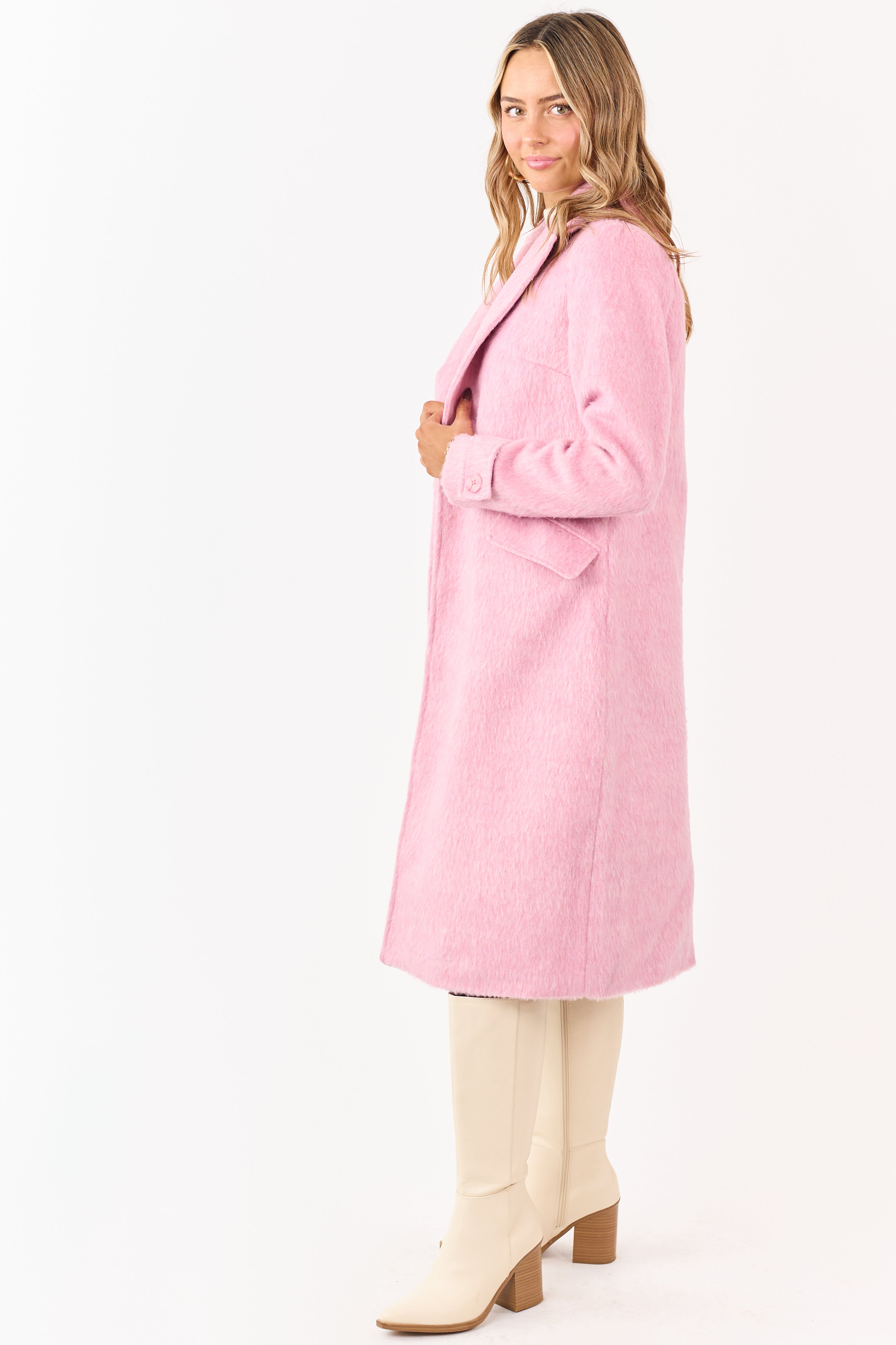 PRE-ORDER Baby Pink Eyelash Texture Longline Trench Coat SHIP ETA 12/4
