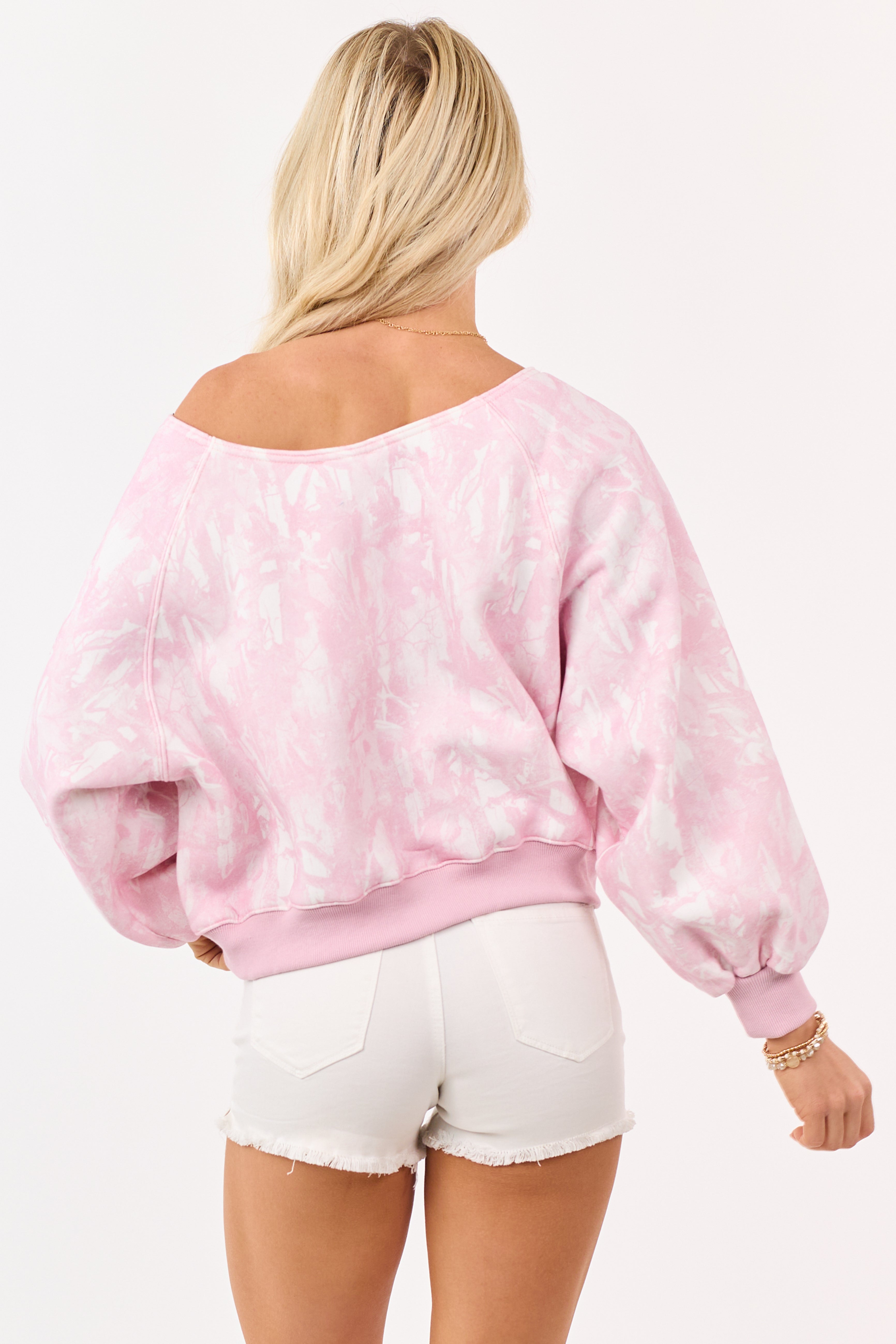 Baby Pink Faded Camo Print Off Shoulder Sweatshirt