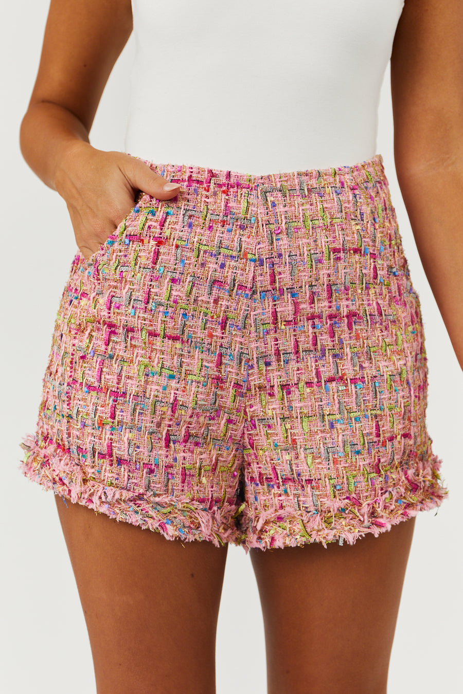Baby Pink High Waisted Tweed Shorts