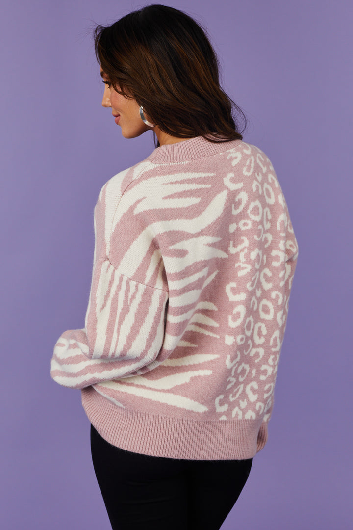 Baby Pink Leopard and Zebra Long Sleeve Sweater