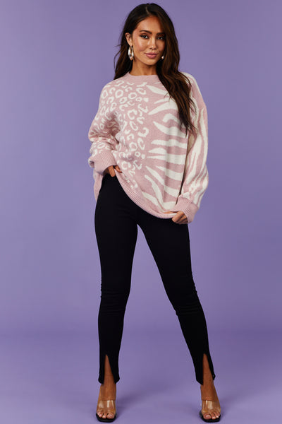 Baby Pink Leopard and Zebra Long Sleeve Sweater