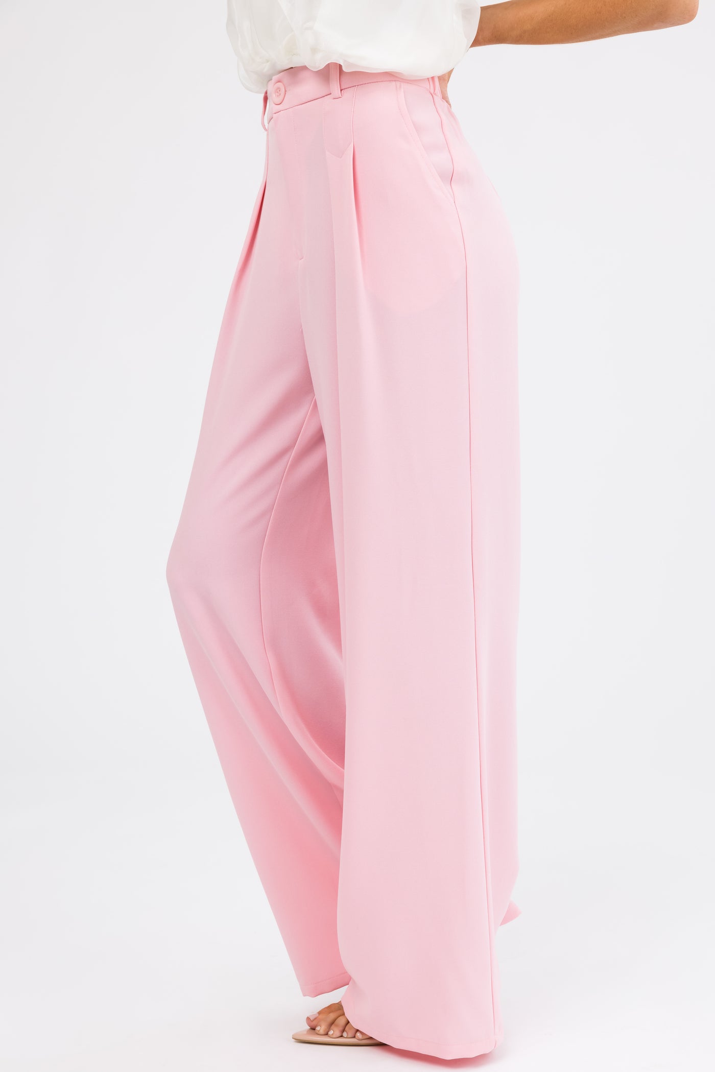 Baby Pink Pleated Woven Wide Leg Pants