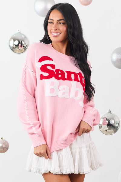 Baby Pink 'Santa Baby' Graphic Soft Knit Sweater