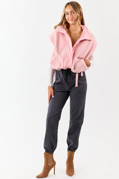 Baby Pink Sherpa Button Down Side Tie Vest