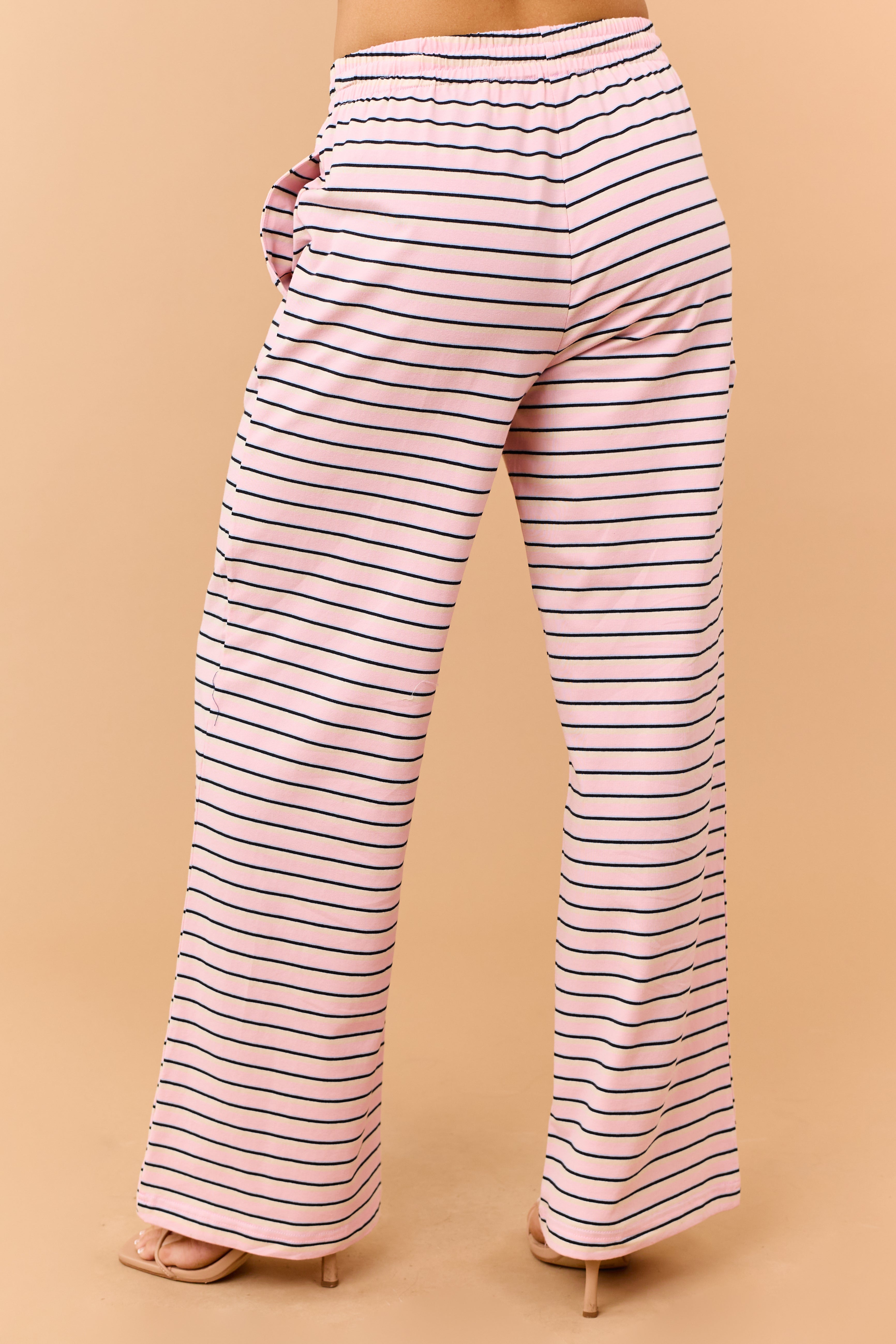 Baby Pink Striped Wide Leg Knit Pants