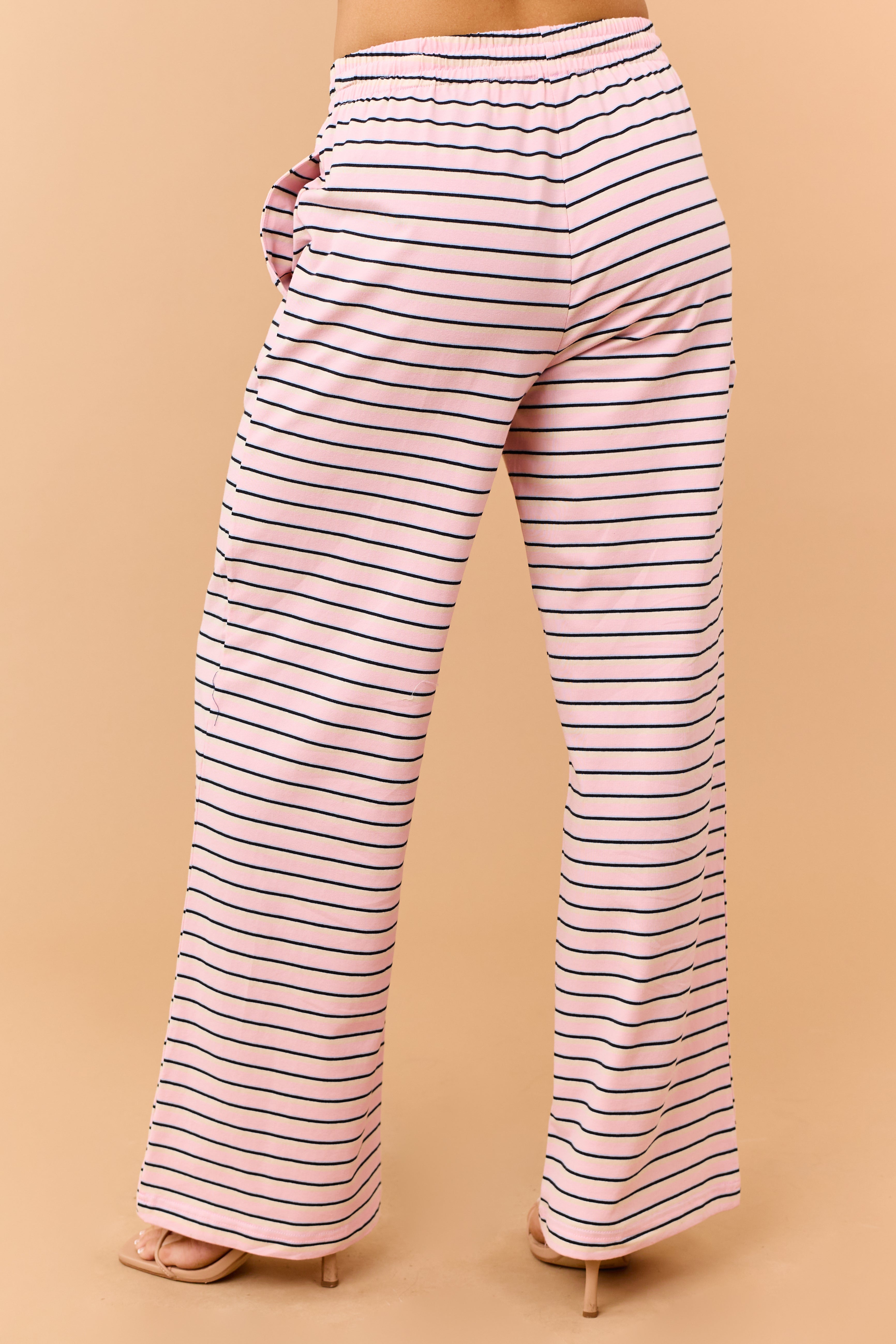 Baby Pink Striped Wide Leg Knit Pants