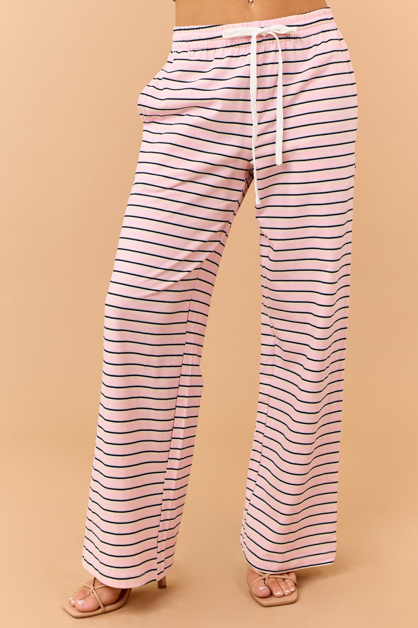 Baby Pink Striped Wide Leg Knit Pants