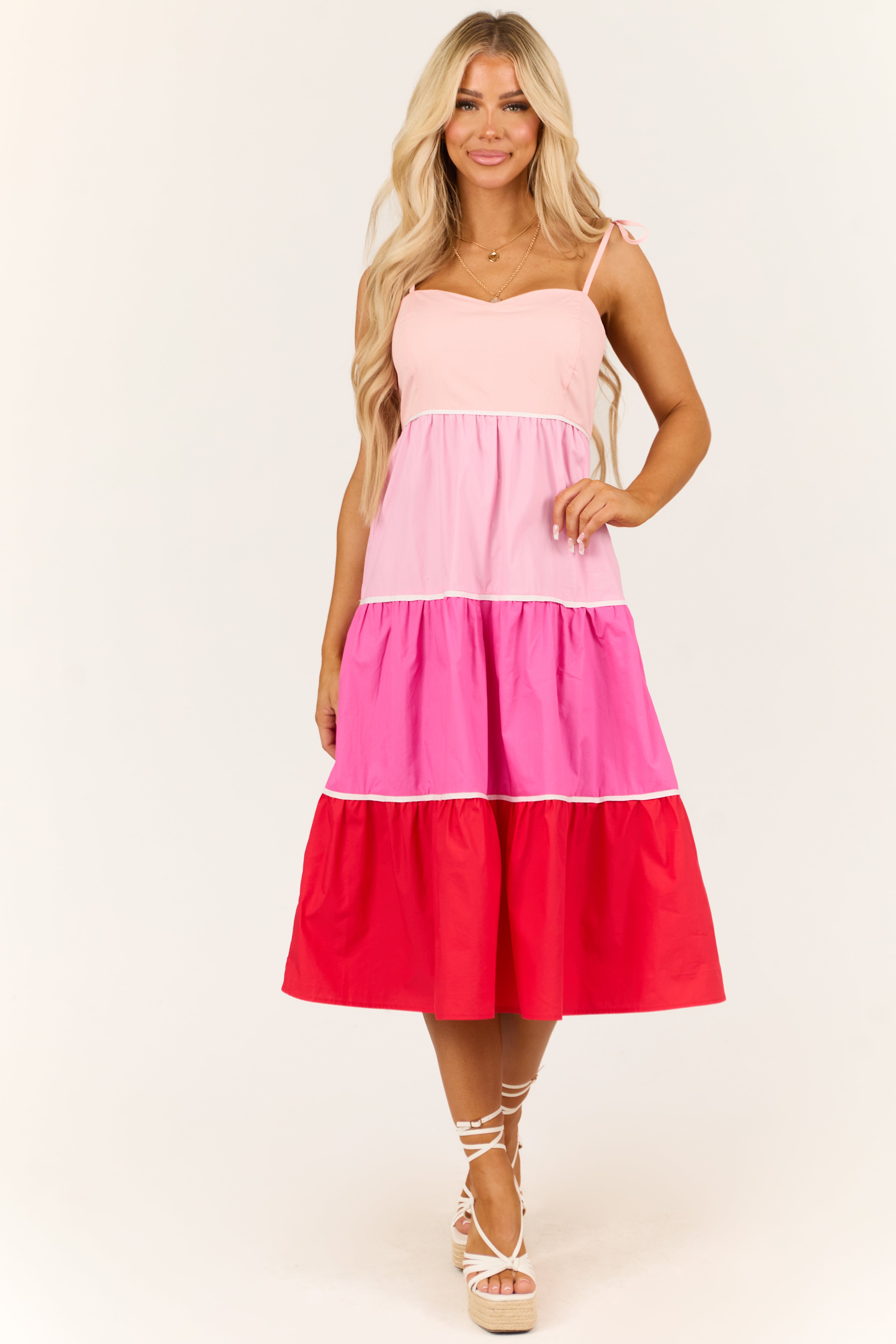 Baby Pink Tiered Colorblock Sleeveless Midi Dress | Lime Lush Boutique Baby Pink Tiered Colorblock Sleeveless Midi Dress | Lime Lush Boutique