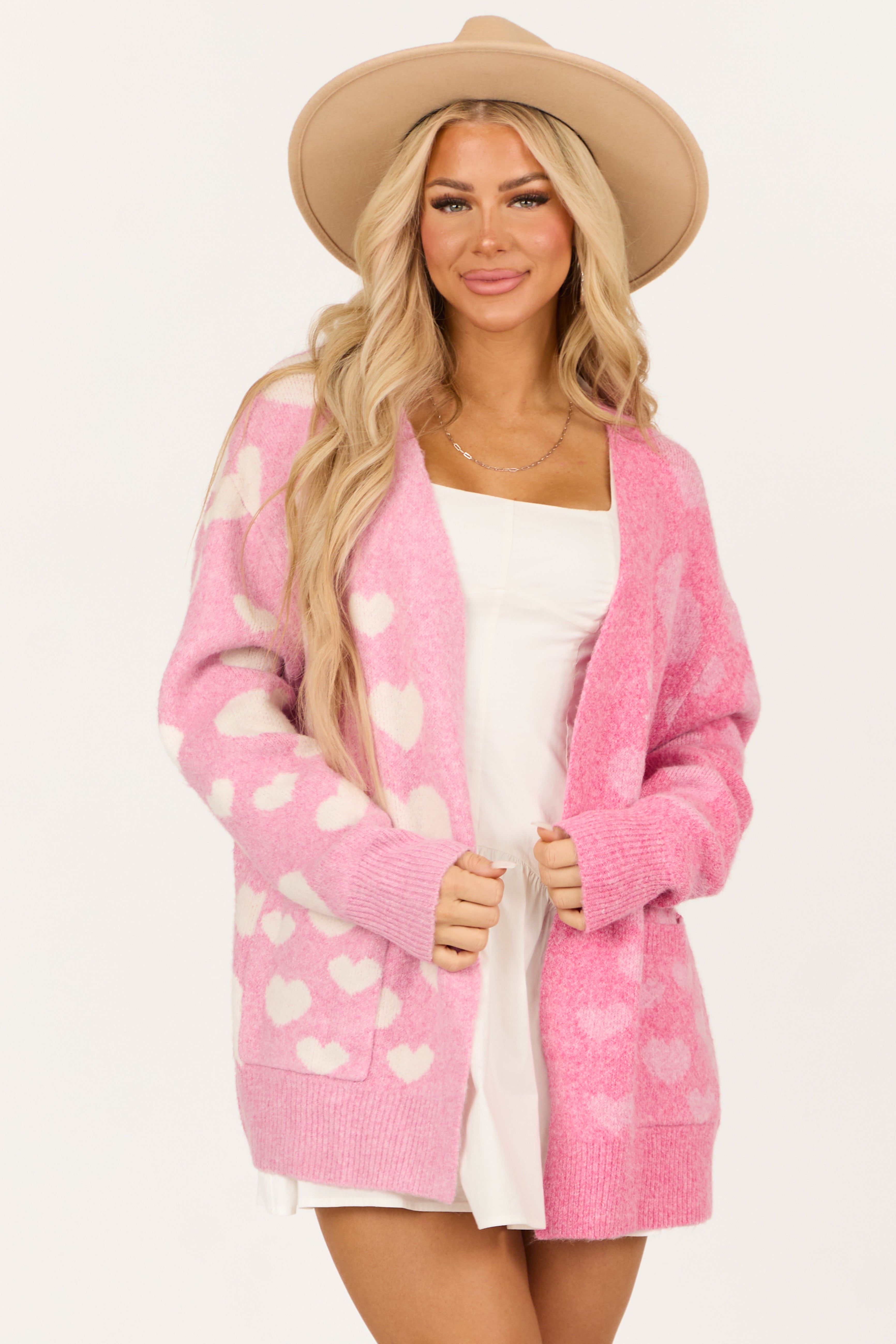 Baby Pink and Bubblegum Colorblock Heart Cardigan