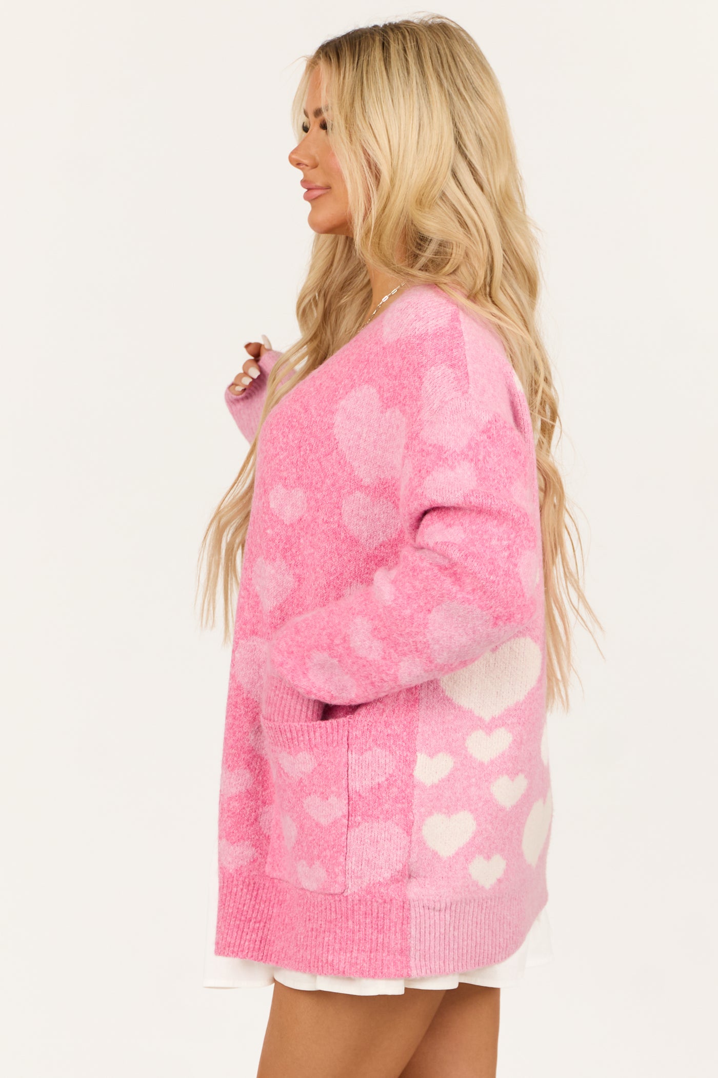 Baby Pink and Bubblegum Colorblock Heart Cardigan