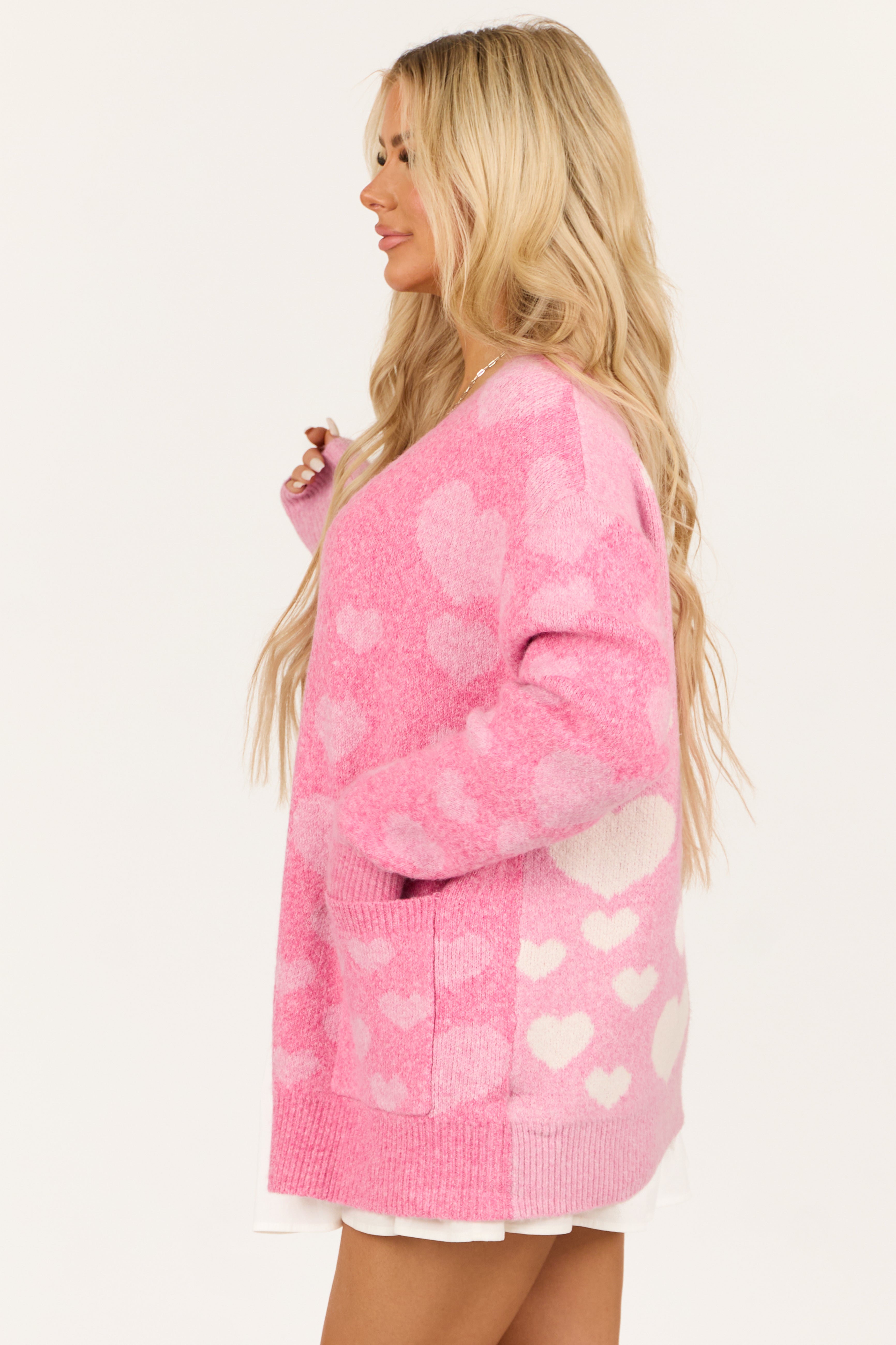 Baby Pink and Bubblegum Colorblock Heart Cardigan