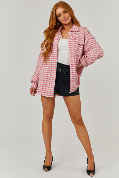 Baby Pink and Cream Gingham Pearl Button Up Shacket