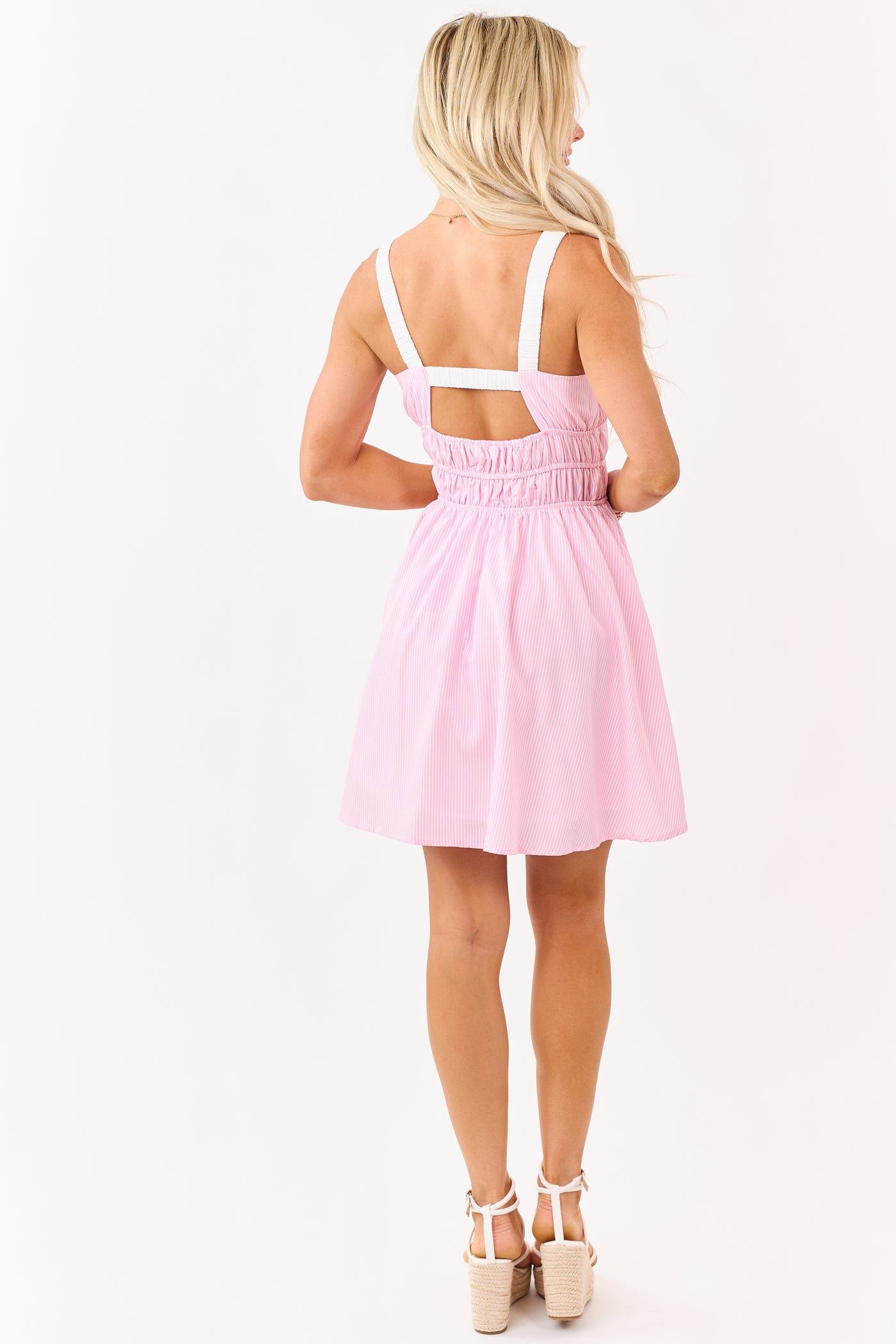 Baby Pink and White Pin Striped Sleeveless Mini Dress
