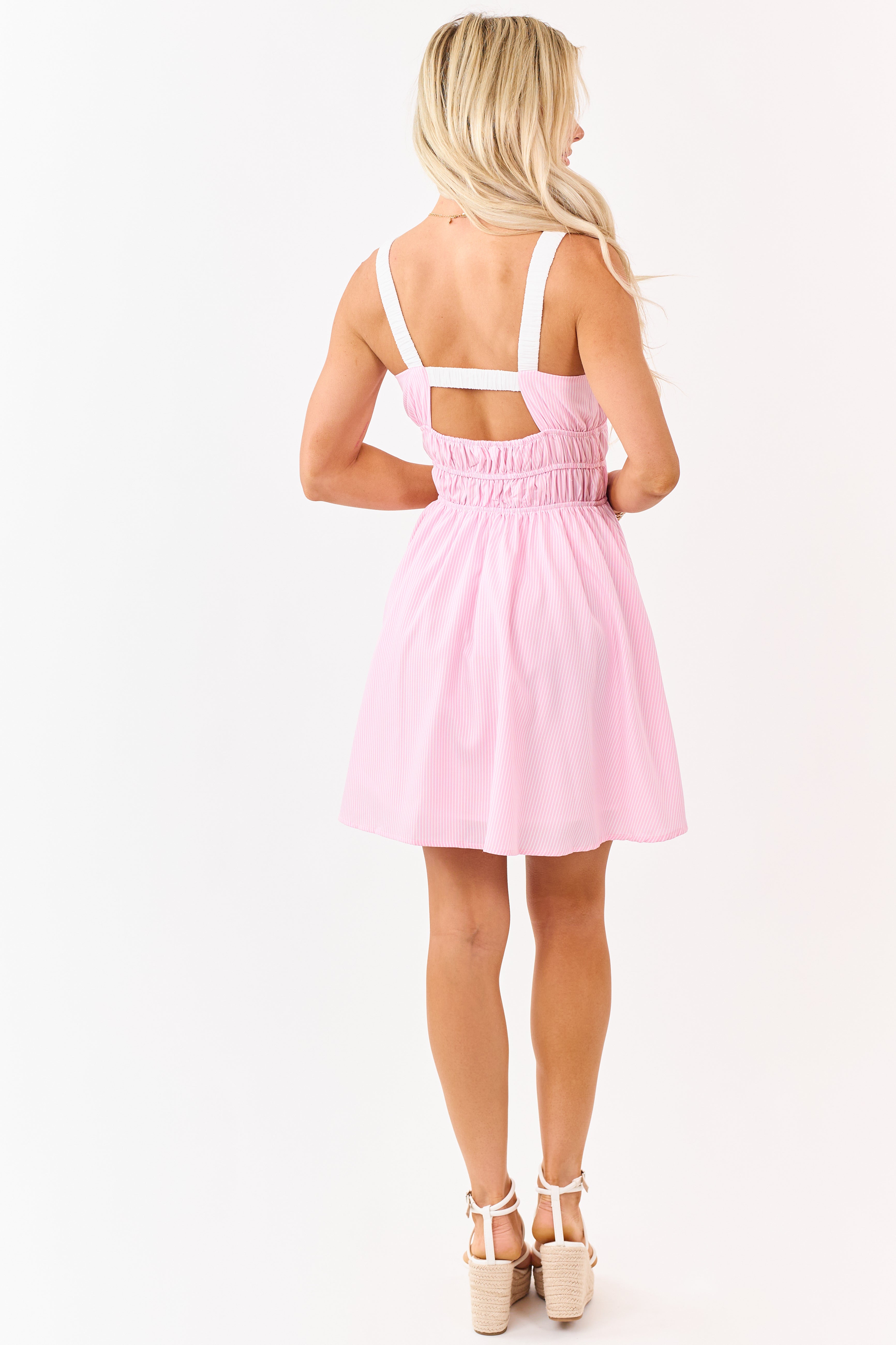 Baby Pink and White Pin Striped Sleeveless Mini Dress