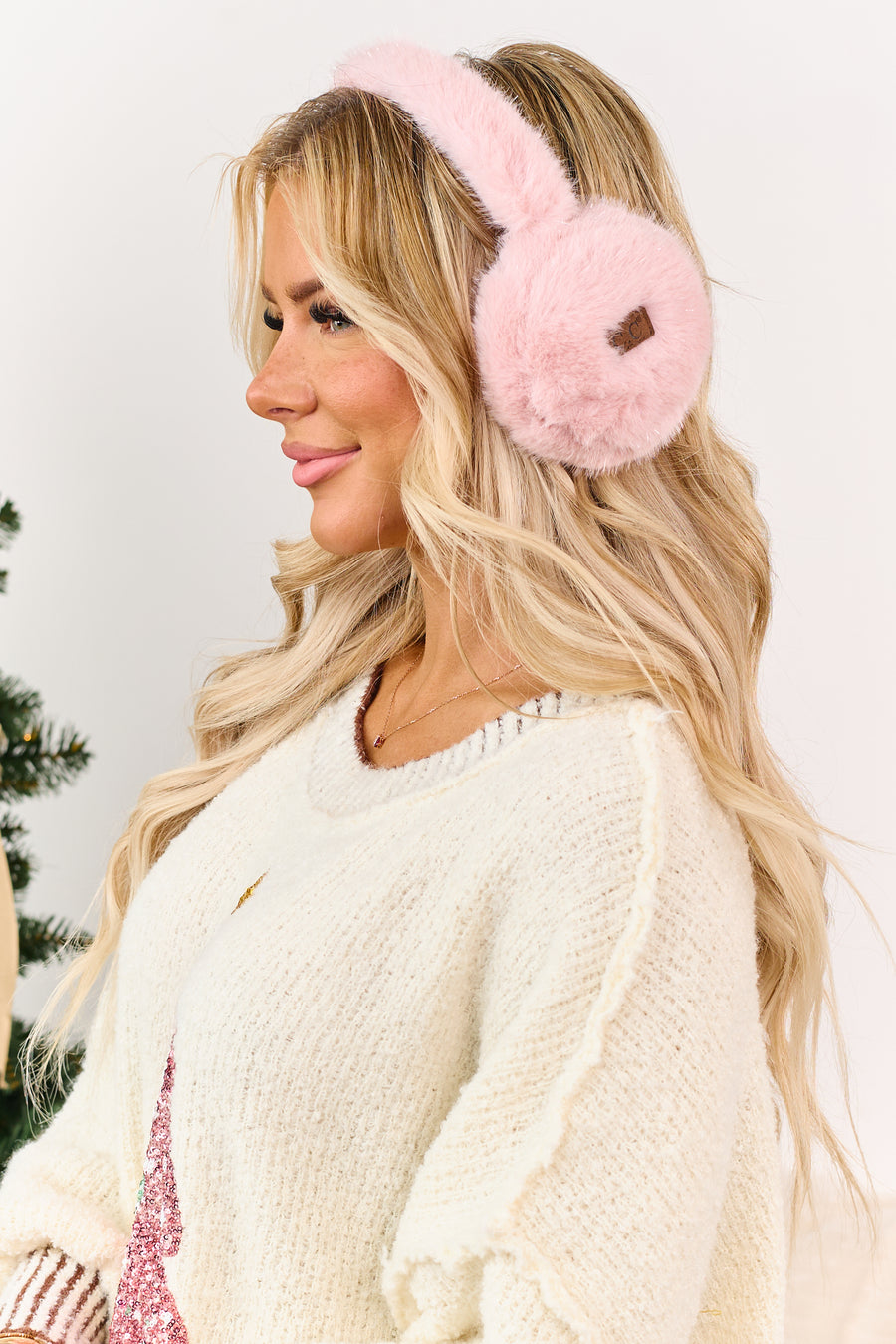 Baby Pink Glitter Fluffy Faux Fur Earmuffs