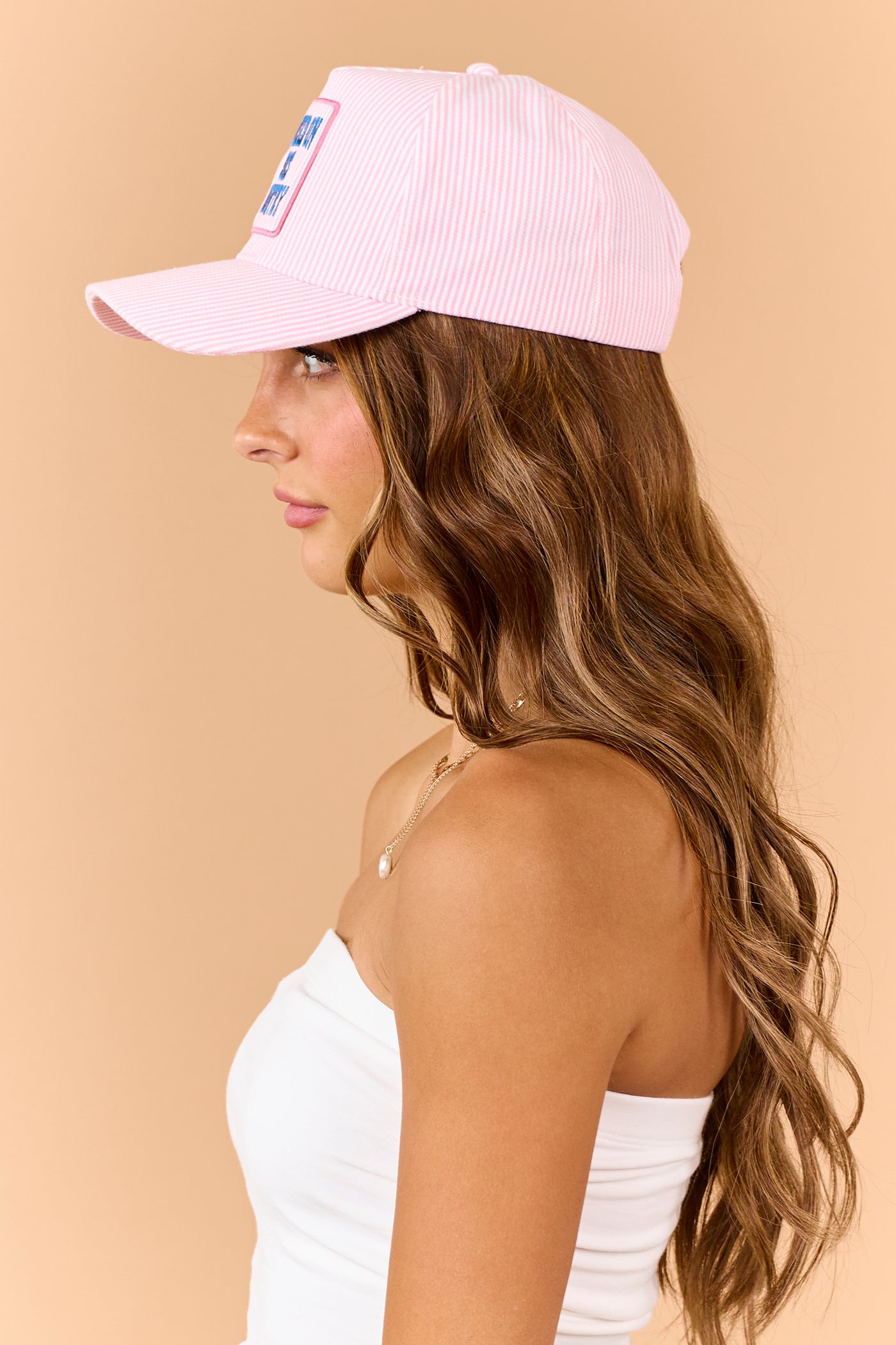 Baby Pink Striped 'Raised On 90s Country' Patch Hat