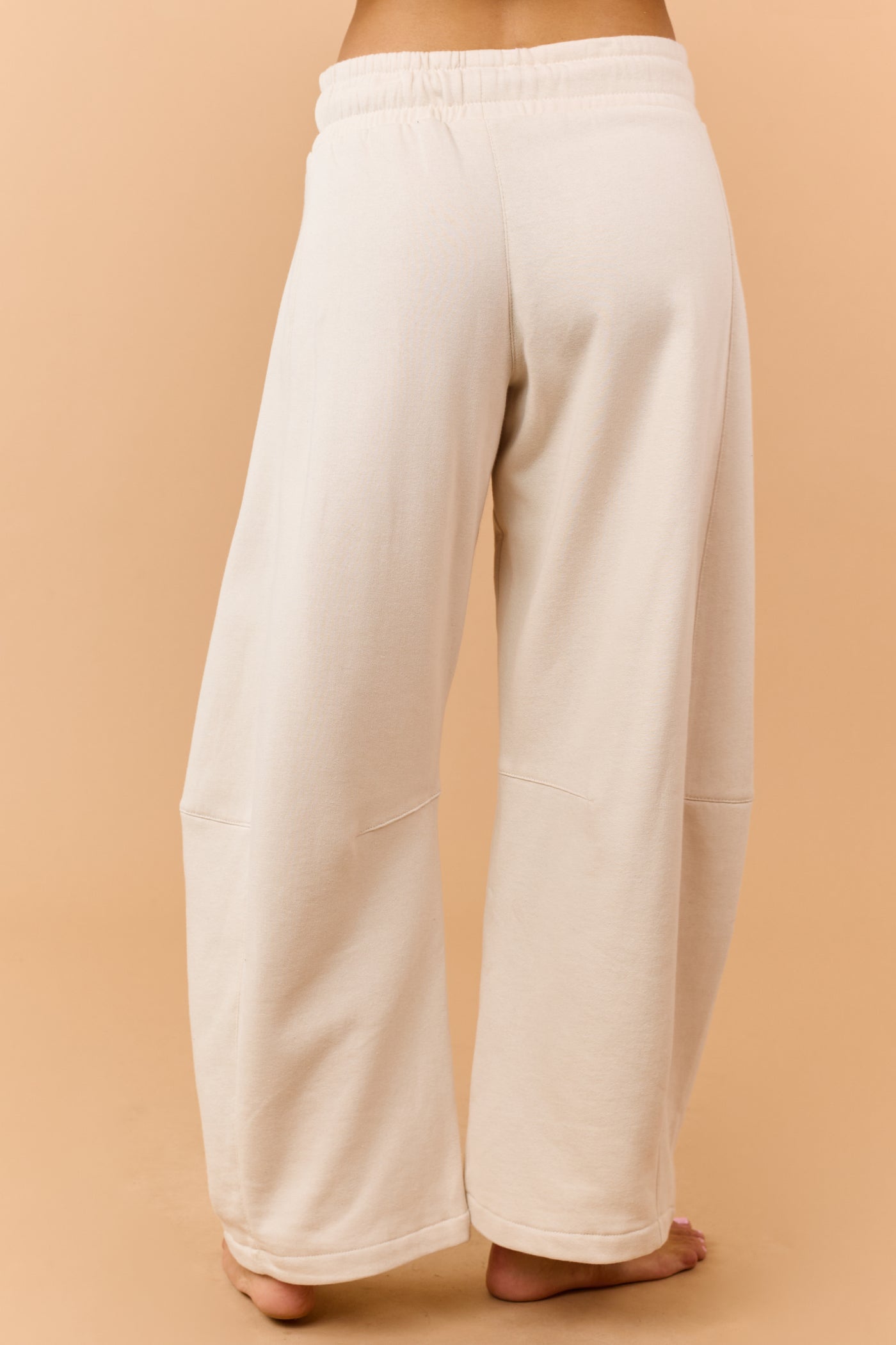 Beige Fleece Baggy Barrel Sweatpants