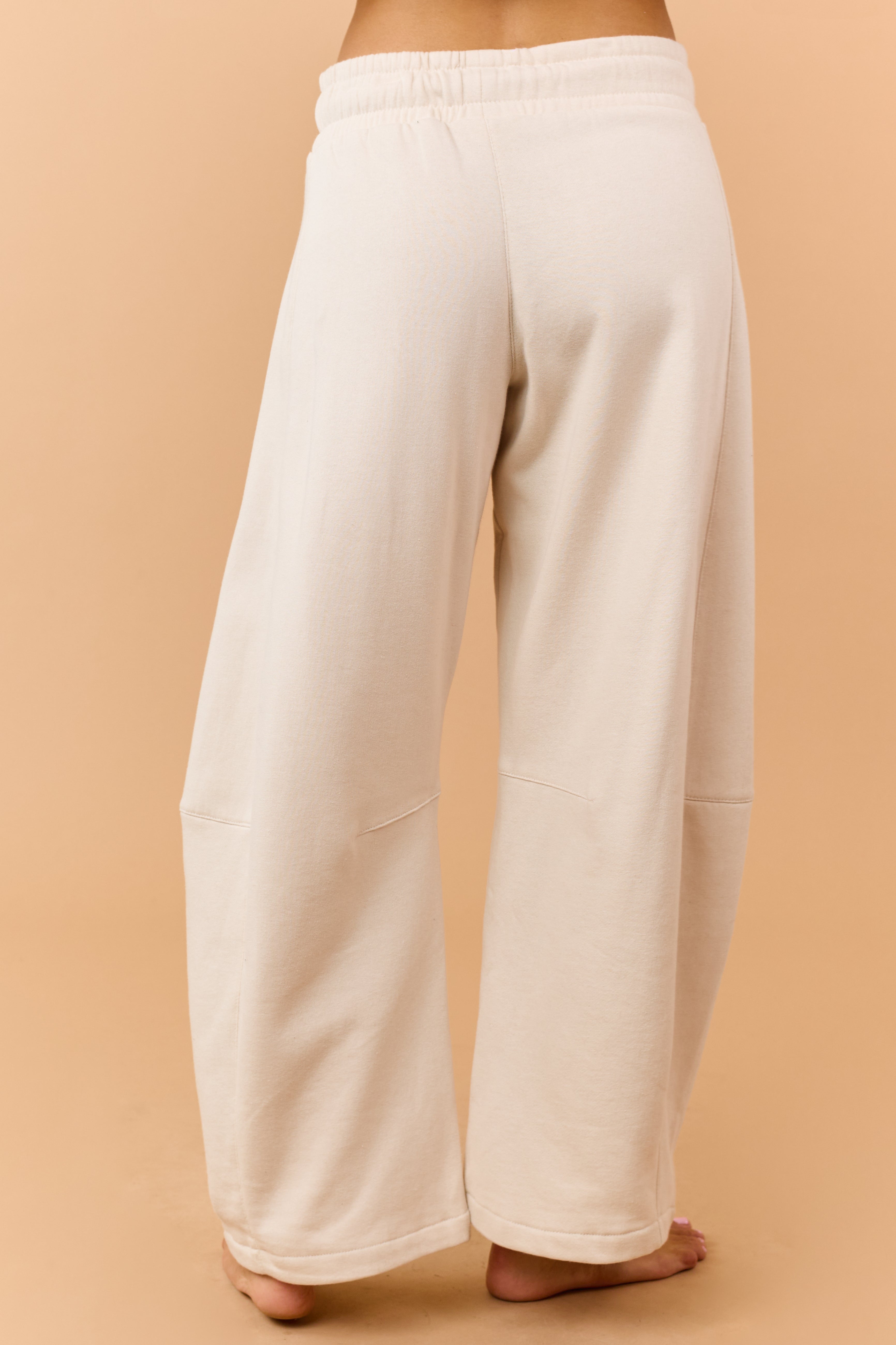 Beige Fleece Baggy Barrel Sweatpants