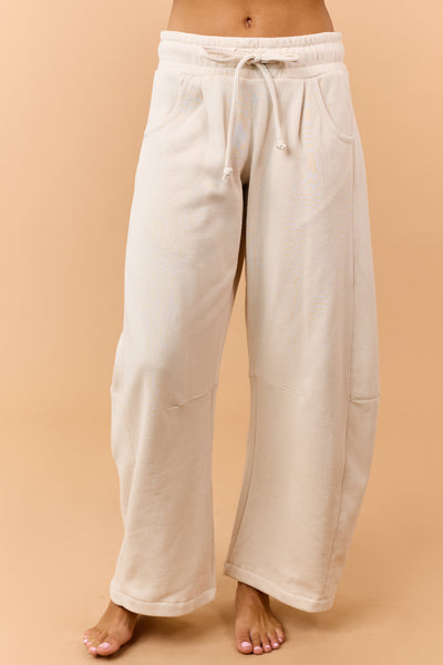 Beige Fleece Baggy Barrel Sweatpants