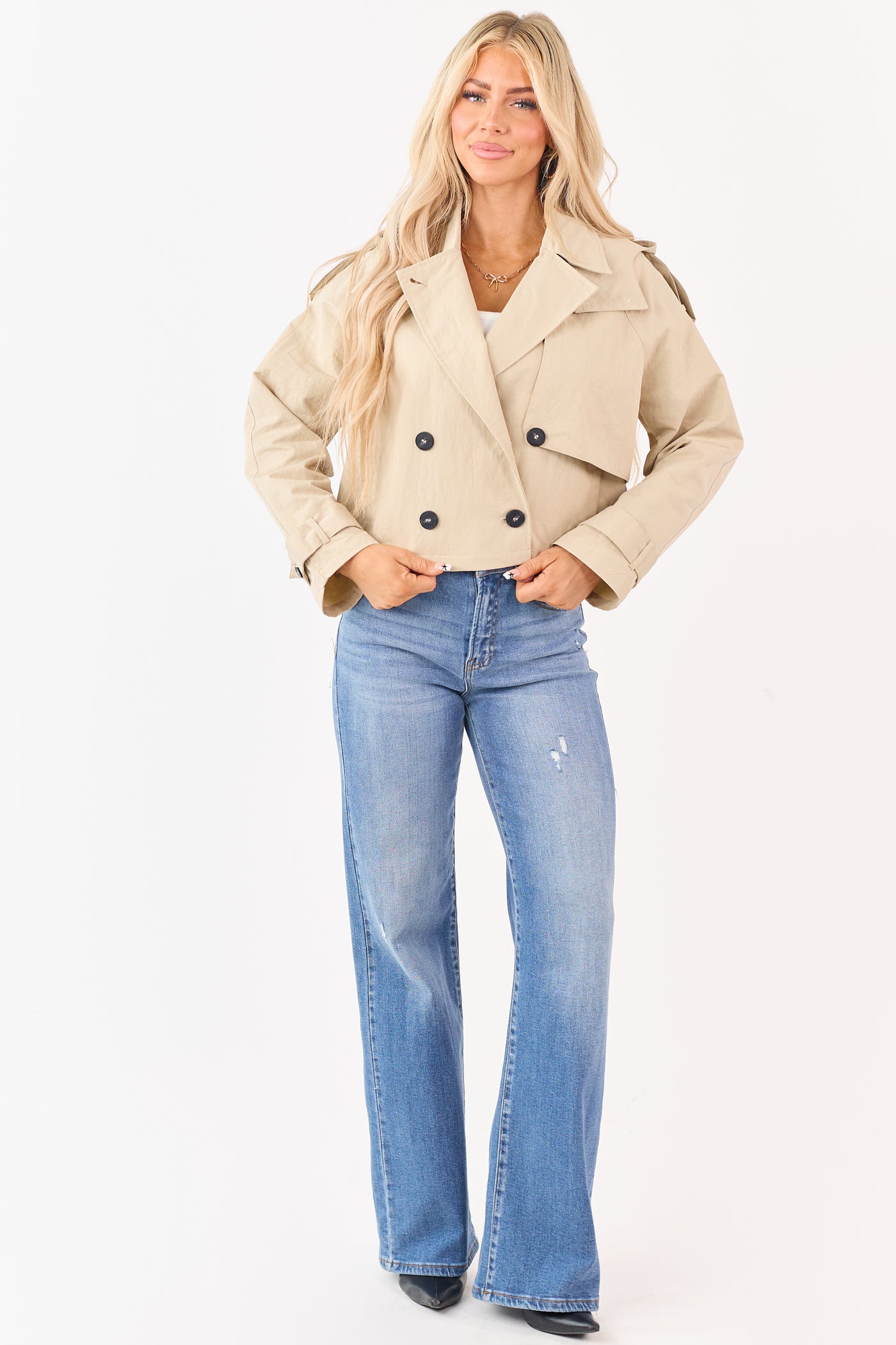 Beige Hooded Doubled Breasted Trench Jacket
