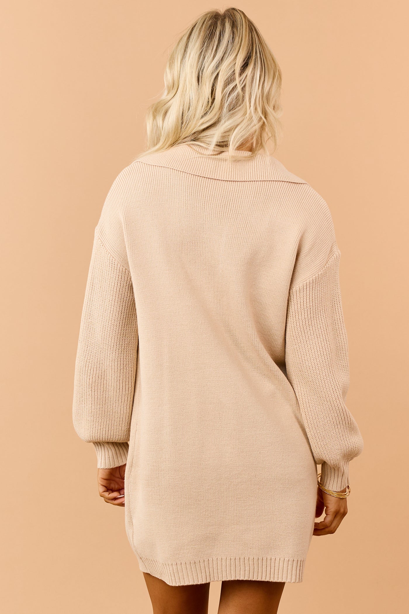 Beige Knit Blazer Style Longline Cardigan