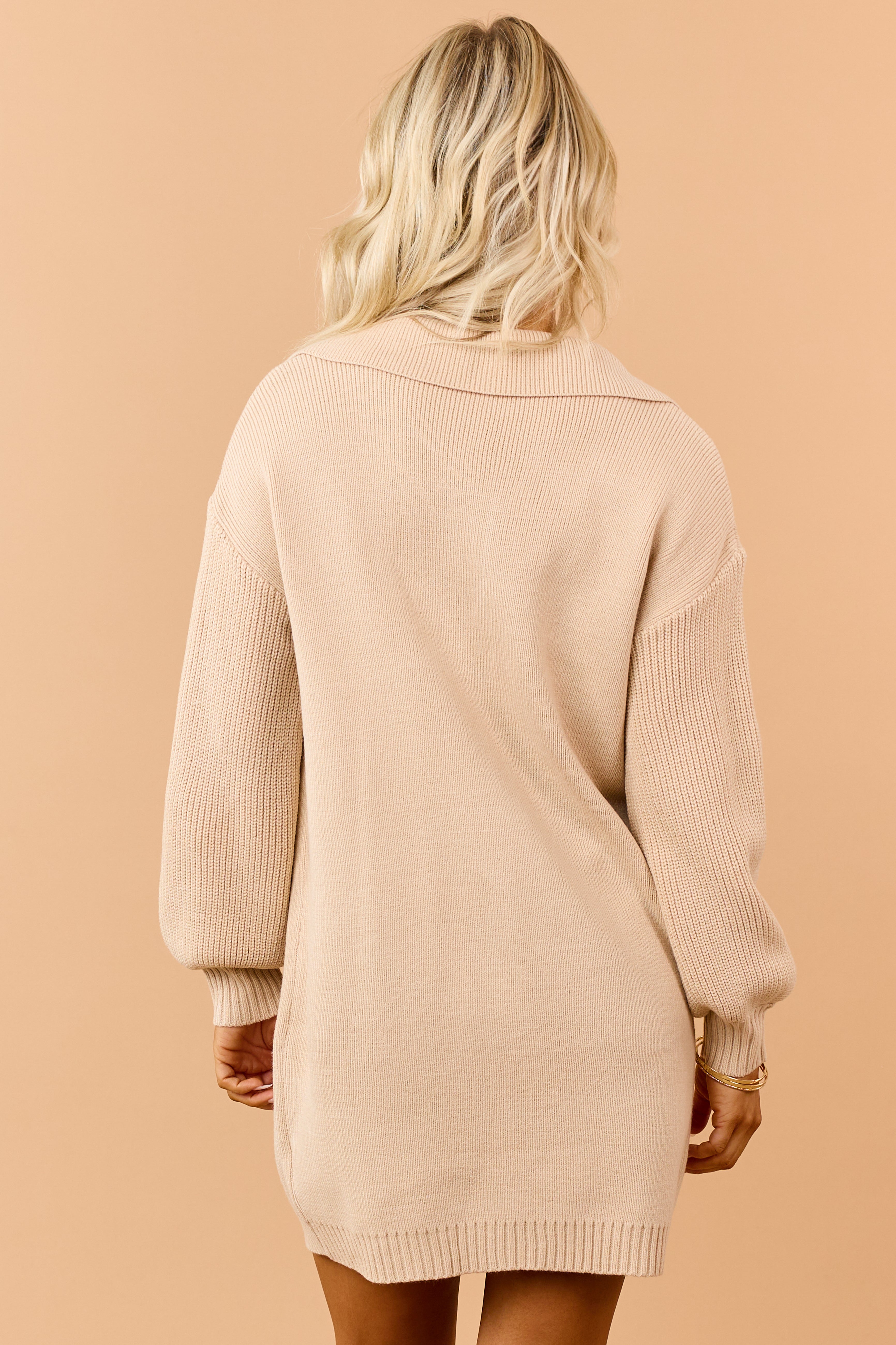 Beige Knit Blazer Style Longline Cardigan