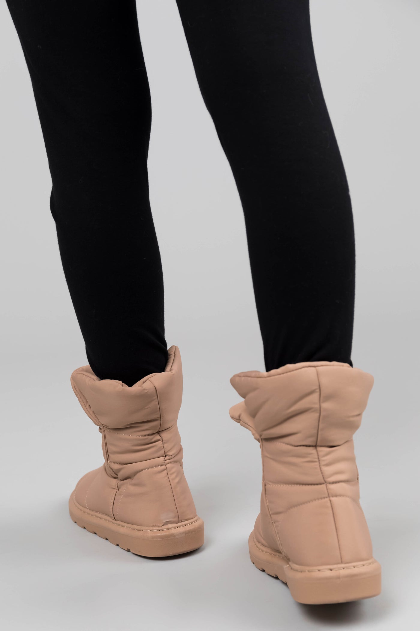 Beige Nylon Quilted Treaded Sole Boots