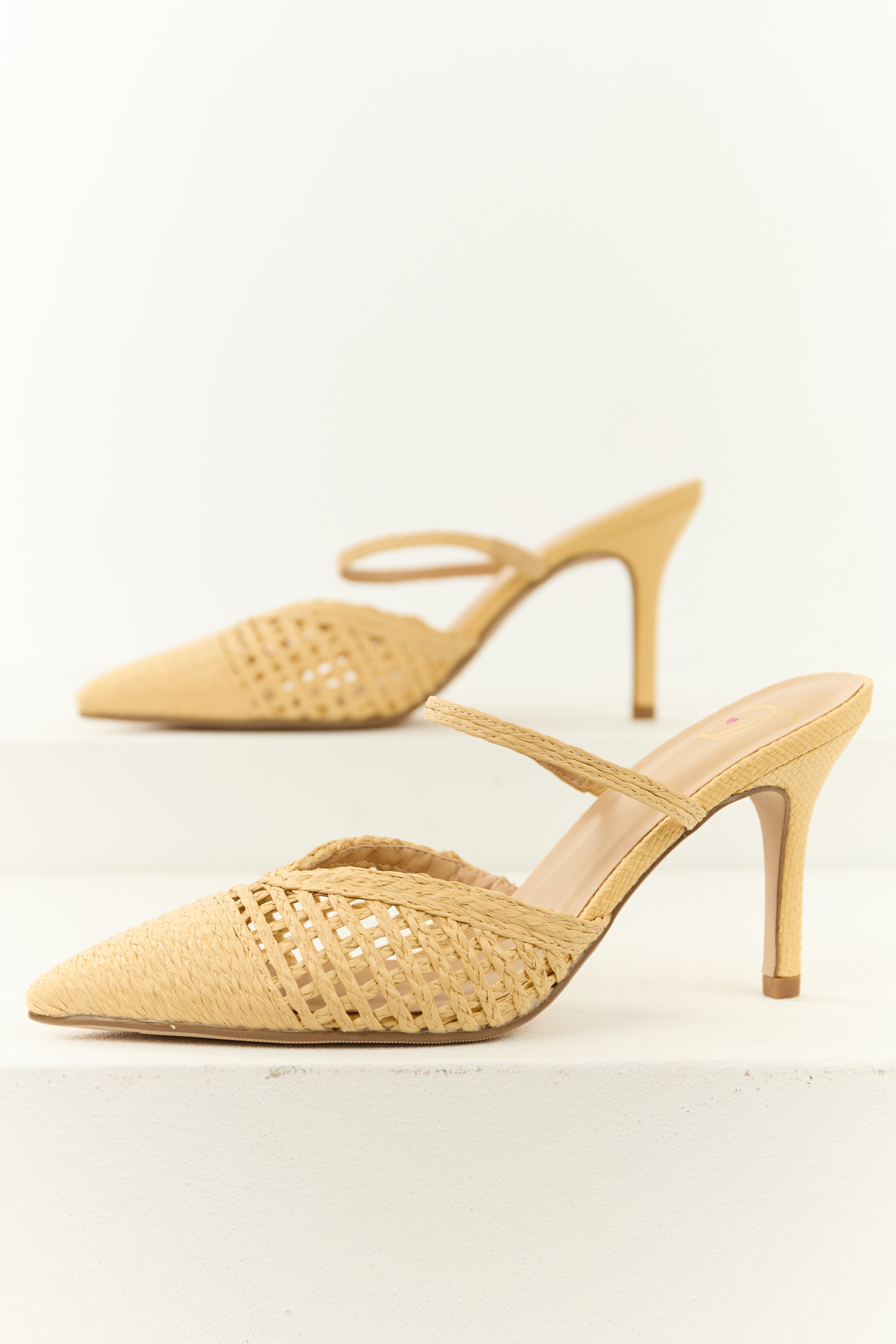 Beige Raffia Stiletto Woven Slip On Heels | Lime Lush Boutique