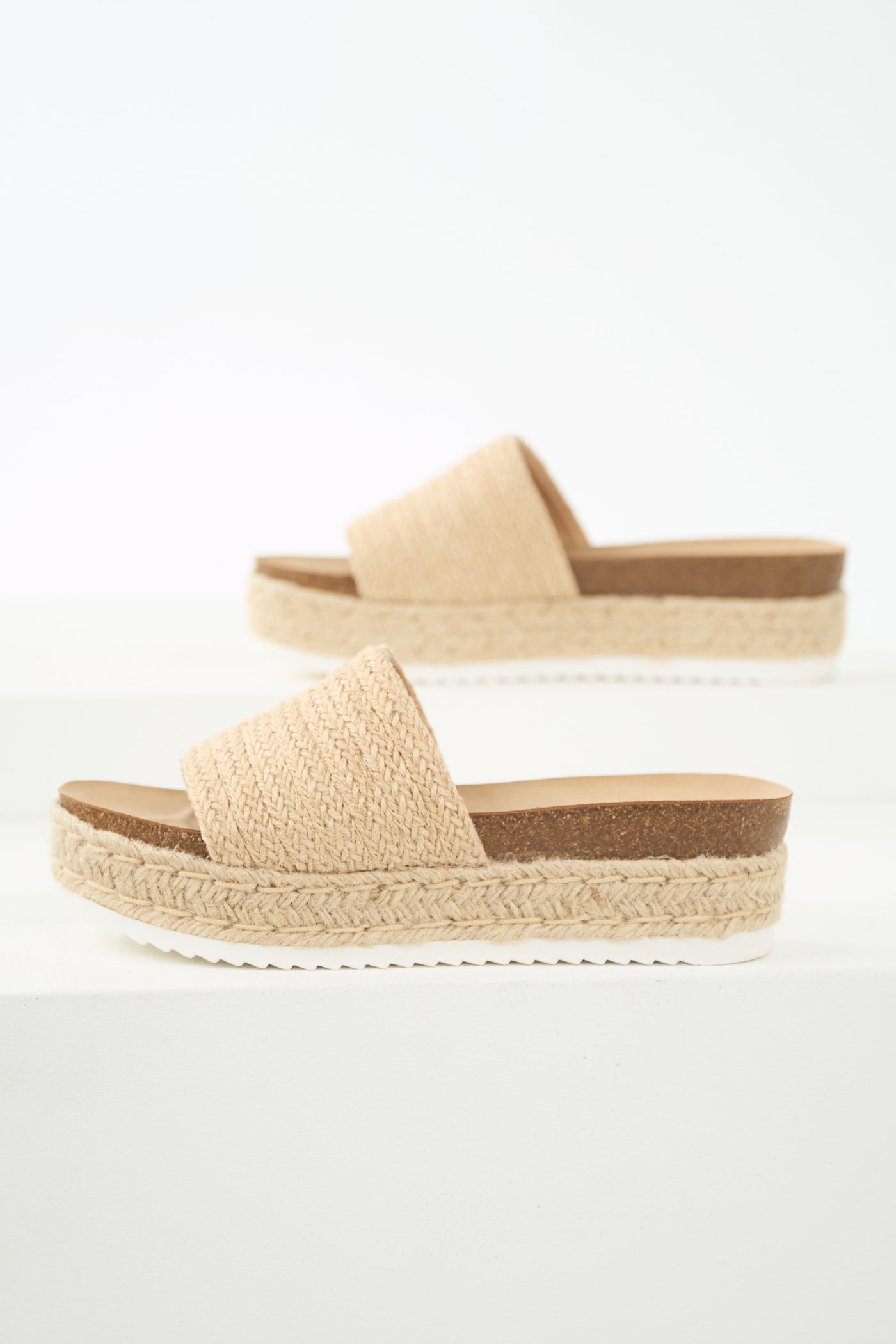 Beige Raffia Slip On Platform Espadrille Sandals | Lime Lush Boutique