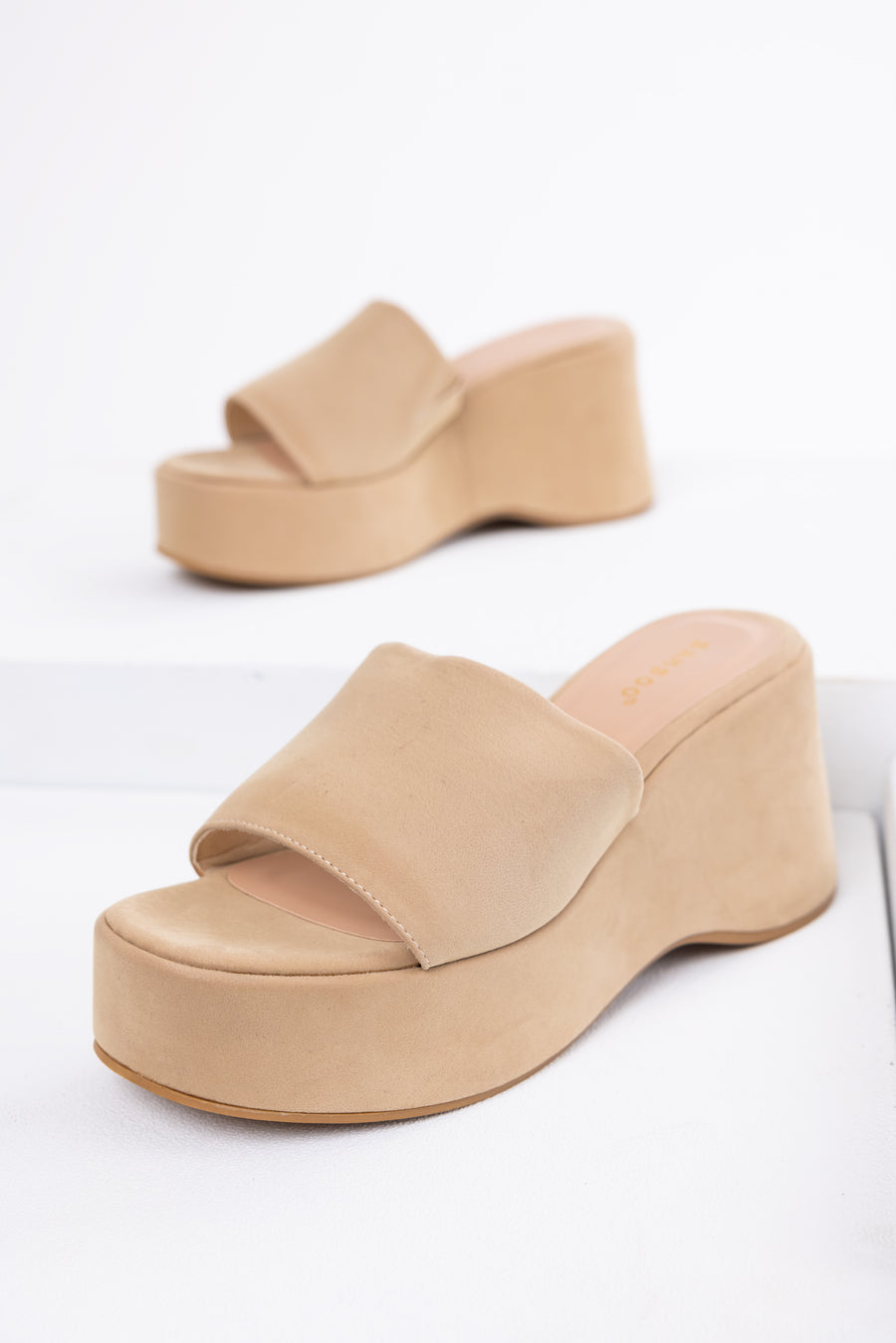 Beige Soft Suede Platform Wedge Sandals