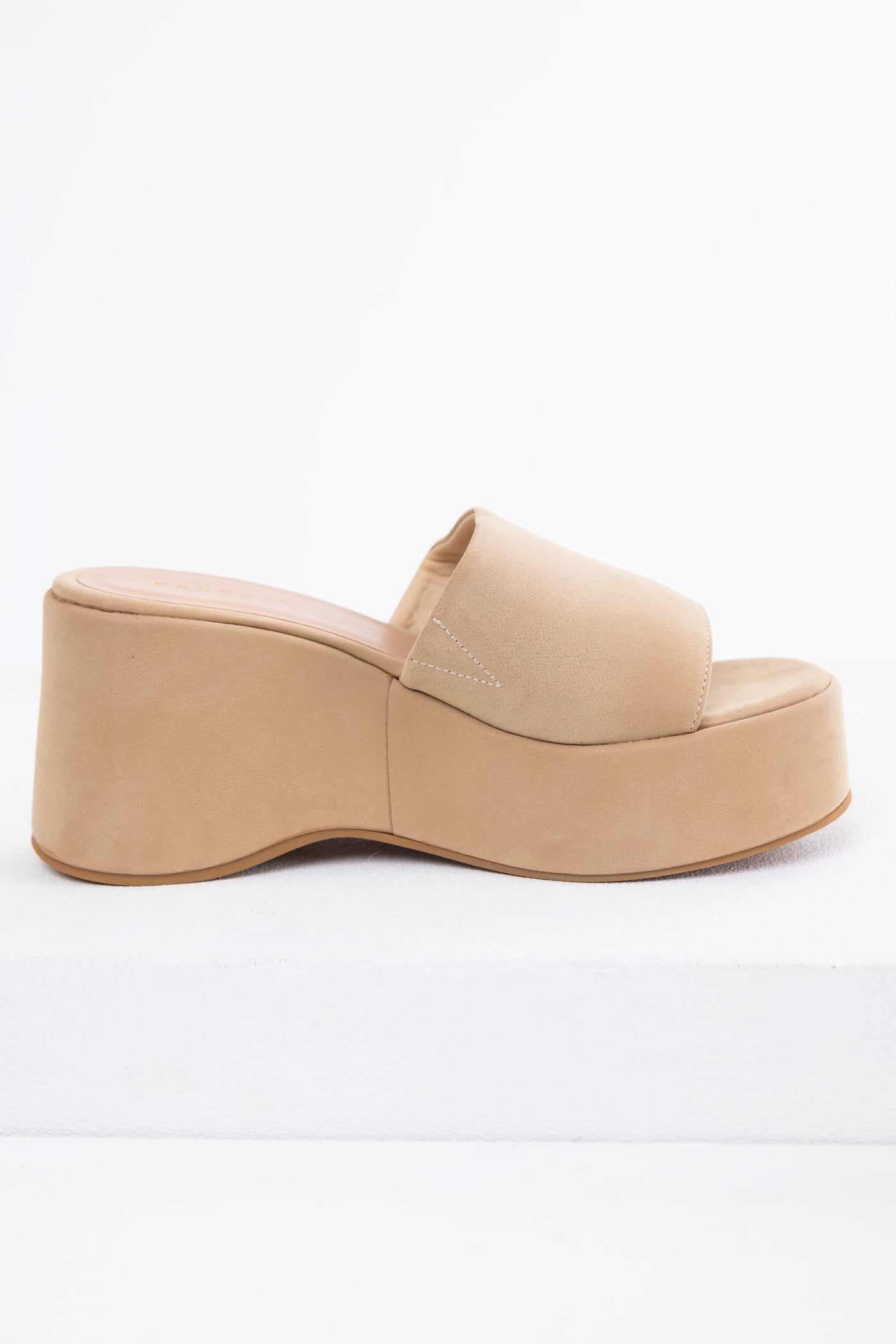 Beige Soft Suede Platform Wedge Sandals