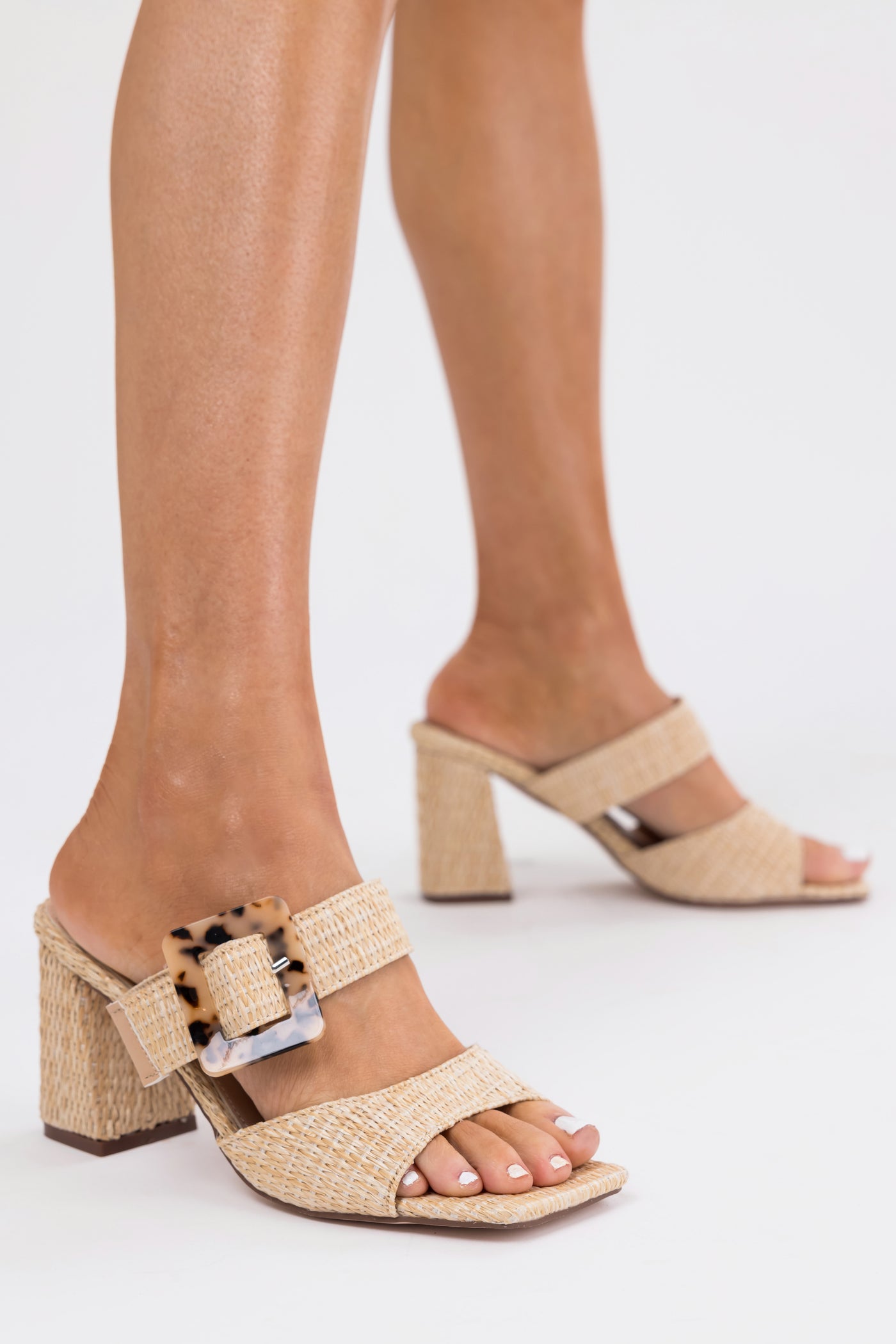 Beige Woven Accent Buckle Strap Heels | Lime Lush Boutique