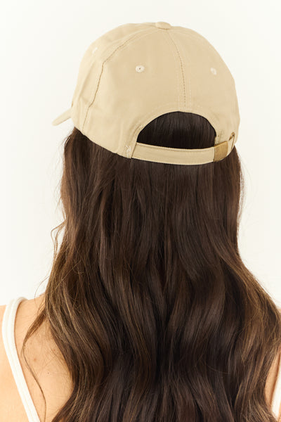 Beige 'LA' Embroidered Baseball Cap